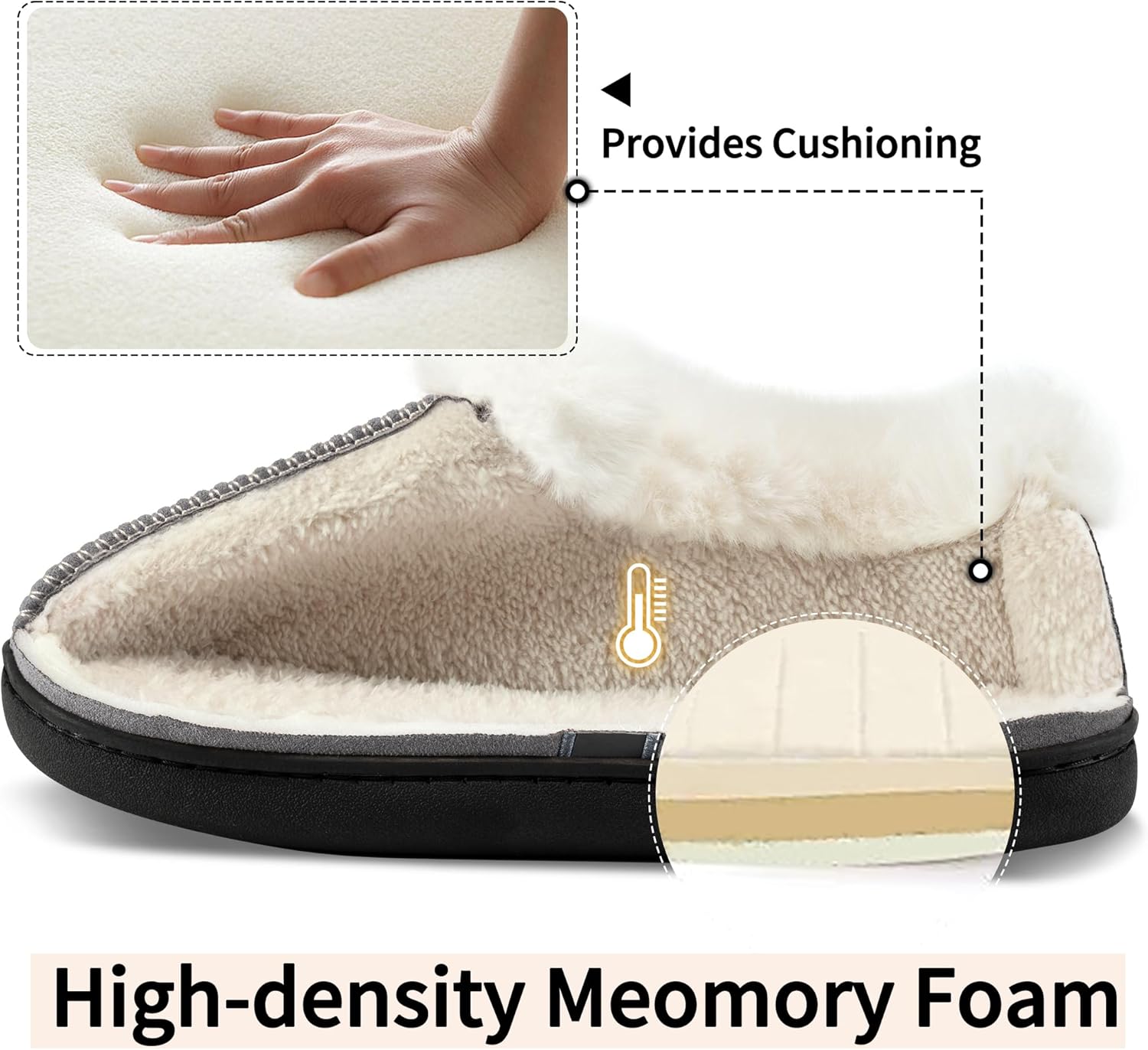 Ablanczoom Slippers for Women House Shoes: Comfy Memory Foam Slippers with Fuzzy Faux Fur Collar Non-skid Rubber Sole Indoor/Outdoor - Image 5