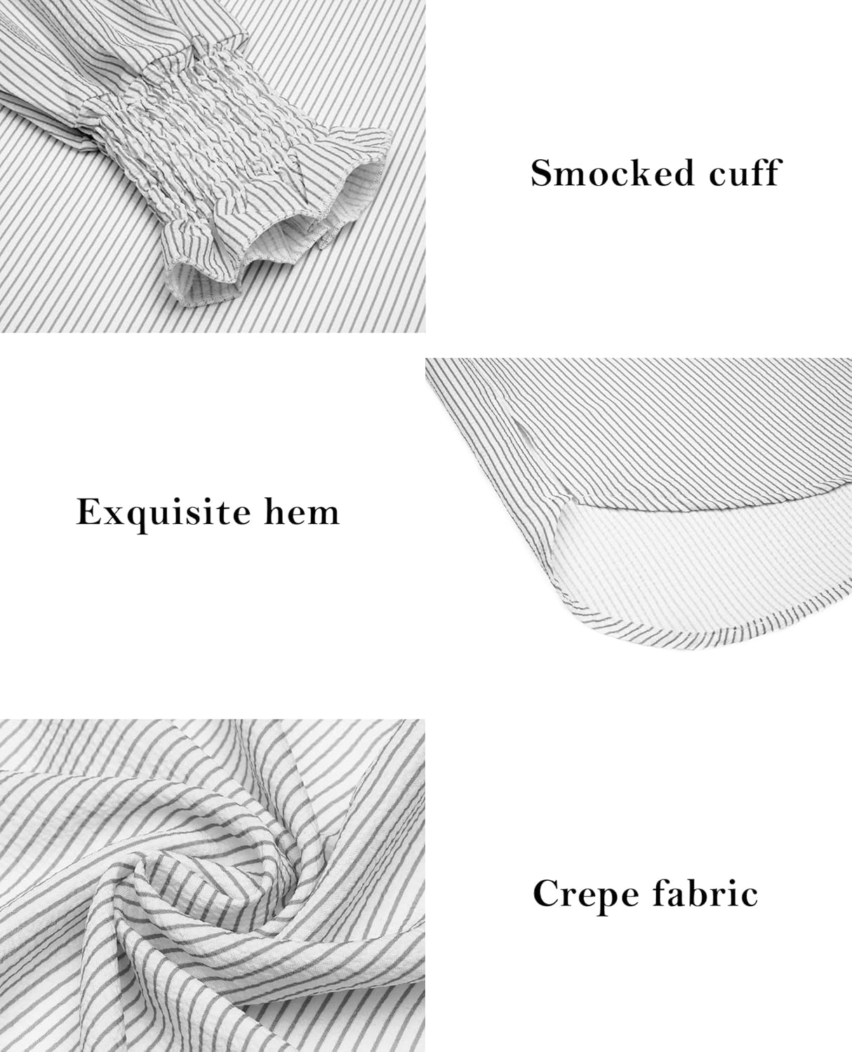 Women's Striped Button Down Shirts Long Sleeve Smocked Cuffed Oversized Boyfriend Blouses Collared Business Work Tops - Image 6