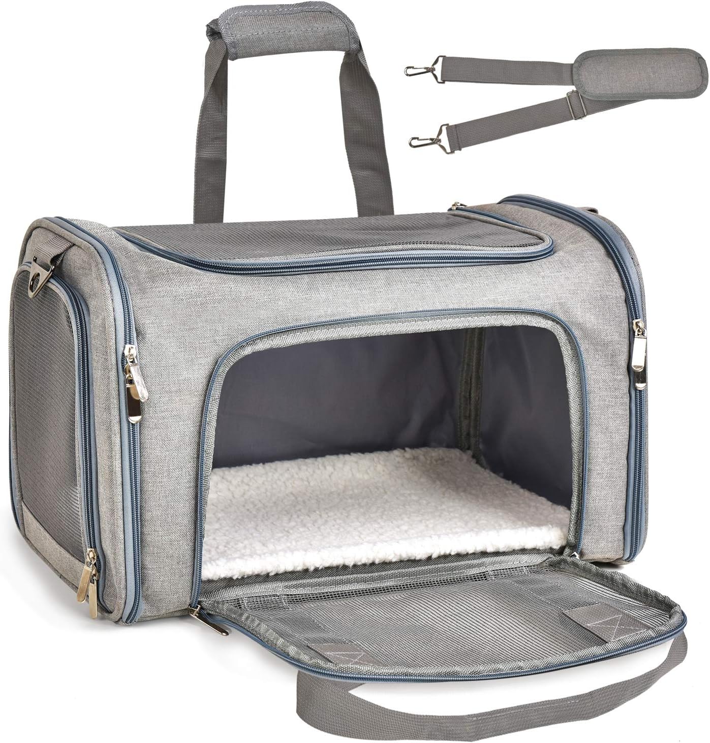 Cat, Dog Carrier for Small Medium Cats Puppies up to 15 Lbs, TSA Airline Approved Carrier Soft Sided, Collapsible Travel Puppy Carrier - Grey - Image 10