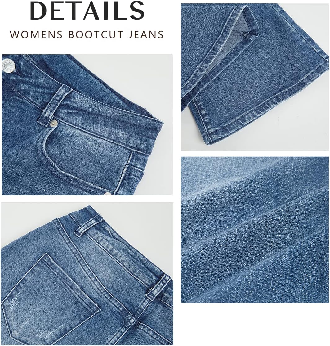 Koinshha Womens High Waisted Jeans Flare Stretch Boyfriend Bootcut Casual Denim Pants - Image 6