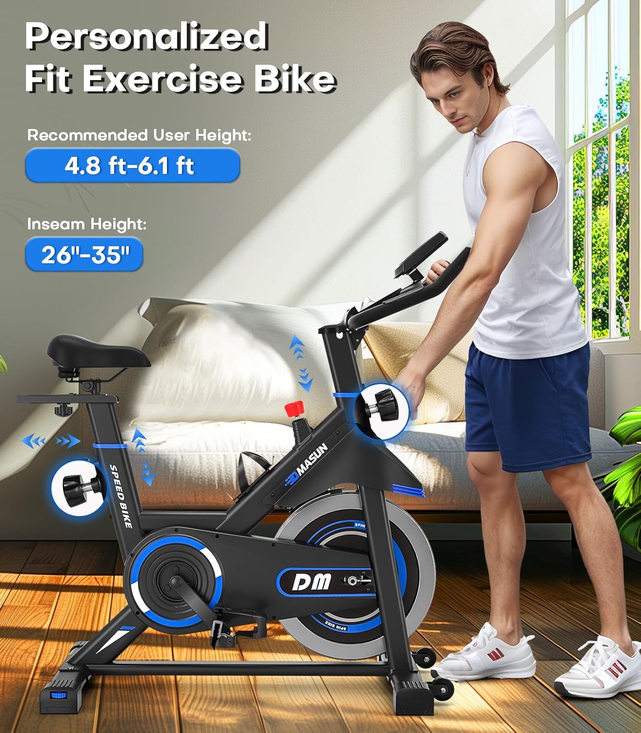 Exercise Bike, DMASUN Classic Brake Pad Stationary Bike for Home with 300 LBS Capacity, Indoor Bike with Comfortable Seat Cushion, Digital Display with Pulse - Image 7
