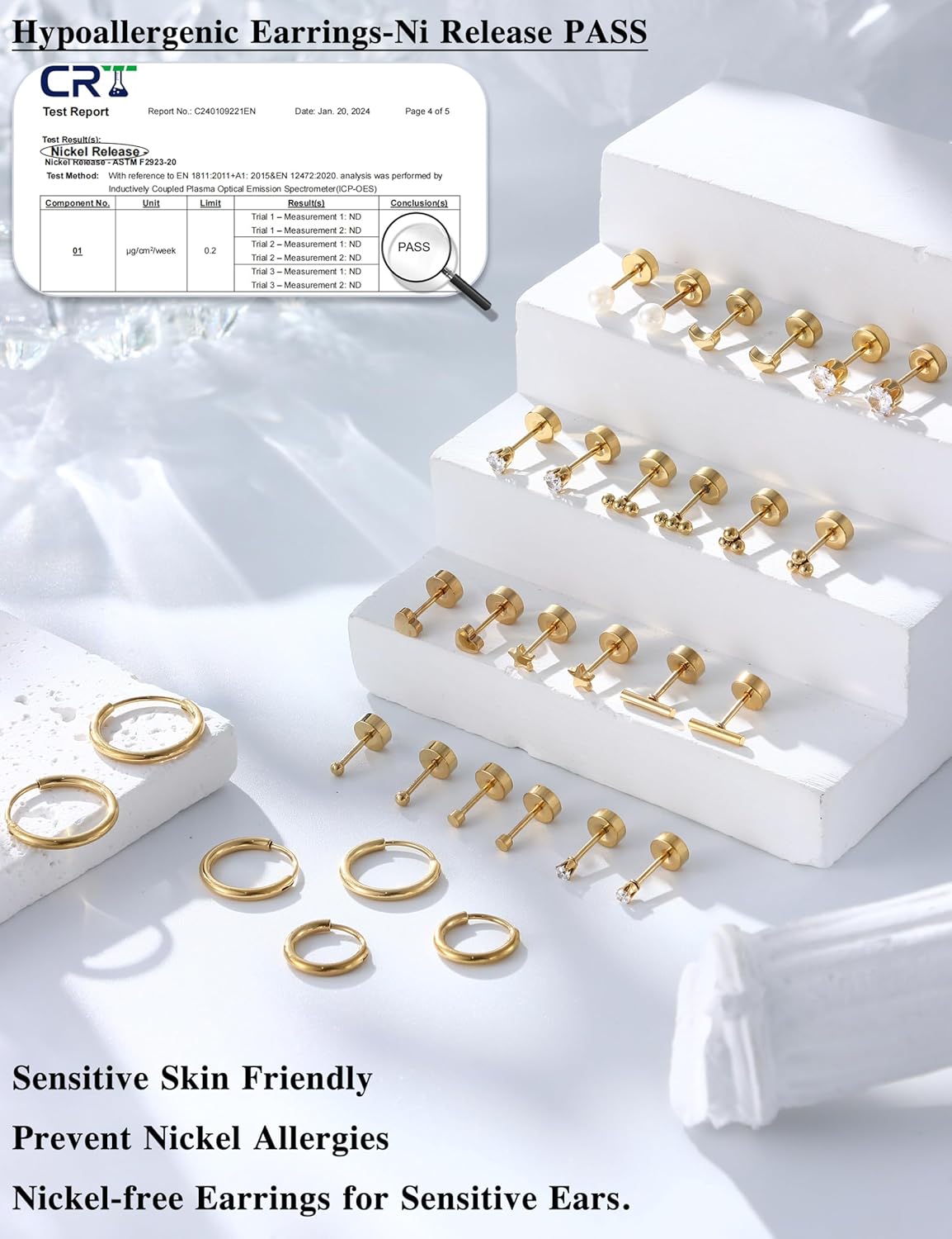 LOLIAS Small Hypoallergenic Flat Back Stud Earrings for Women Men 14K Gold Plated Surgical Stainless Steel Earring Sets Tiny Screw Back Cartilage Earring - Image 4