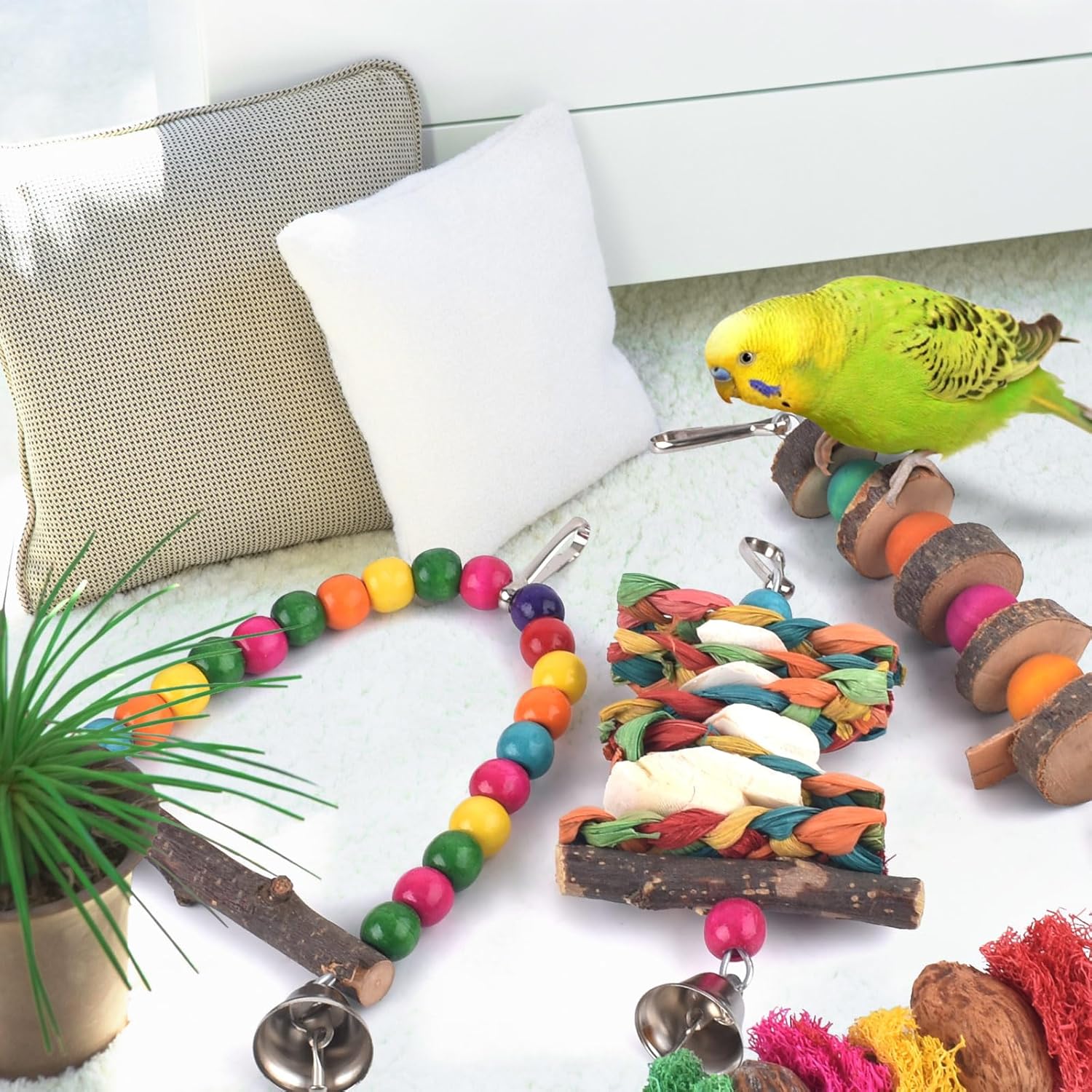 Bissap Bird Chew Toys, 7 Packs Parakeet Natural Wood Toys Parrot Hanging Cage Toy Bird Perch Stand for Small Bird Conure Cockatiel Parrotlet Lovebird Budgie - Image 7