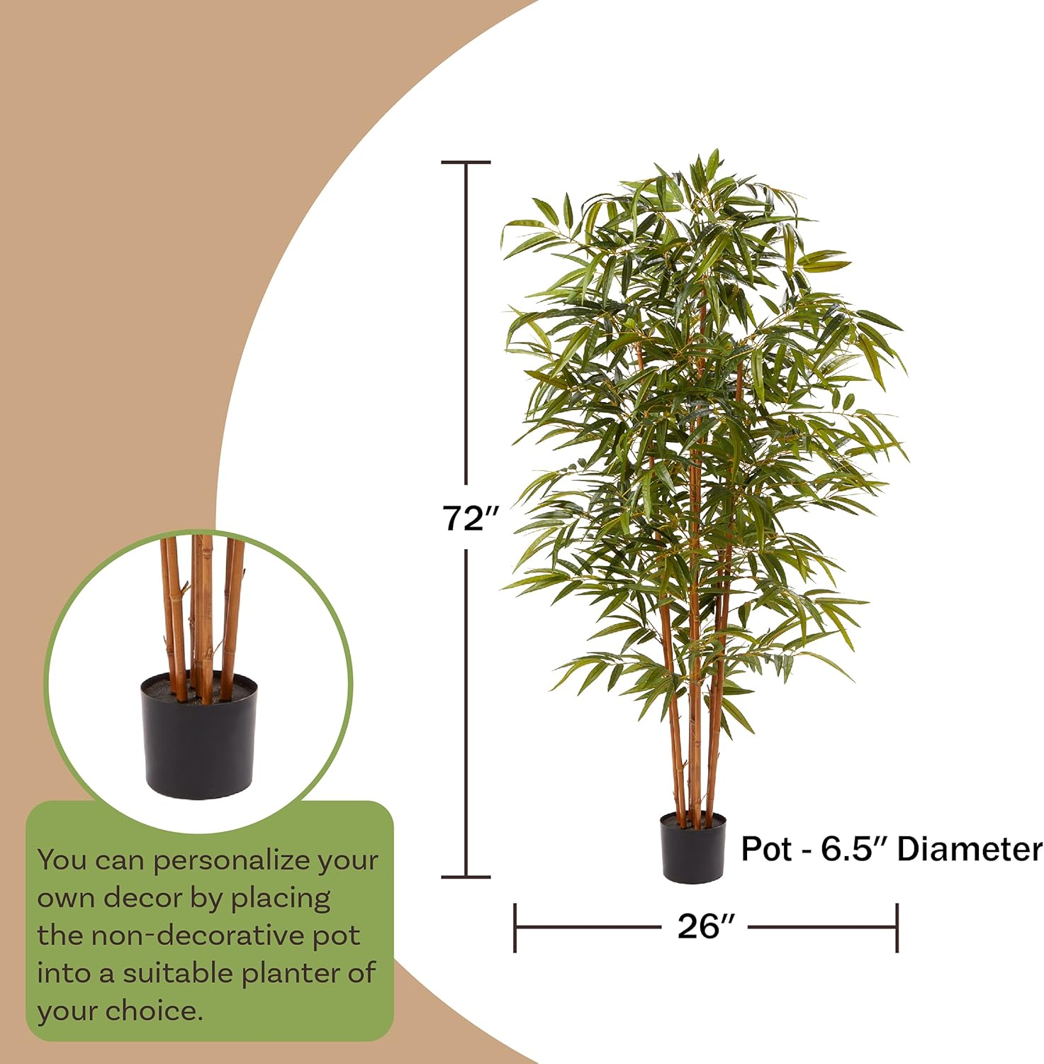 Artificial Bamboo Tree - 6FT Fake Plant with Adjustable Leaves and Pot - Faux Plants Indoor for Home, Restaurant, or Office Décor by Pure Garden - Image 7