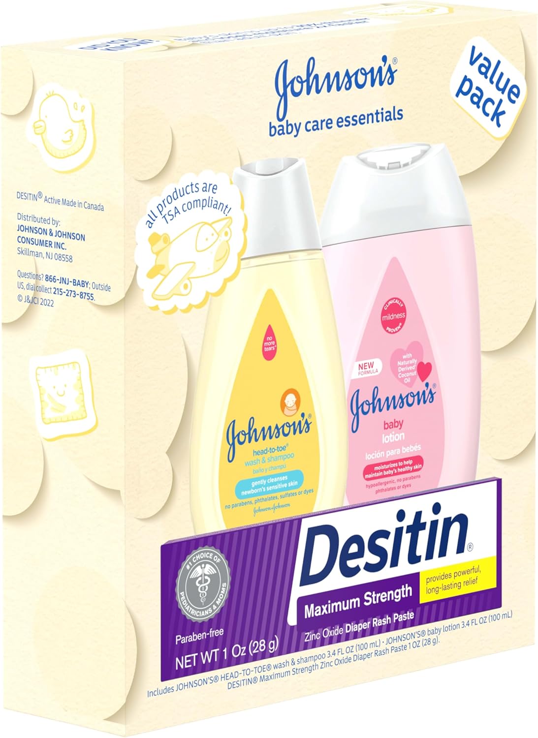 Johnson's Baby Care Essentials Gift Set, Body Lotion, & Zinc Oxide Diaper Rash Paste for Baby's Delicate Skin, Value Pack, Travel-Size, Bath Essentials Must Haves, Baby Gifts, 3 Items - Image 3