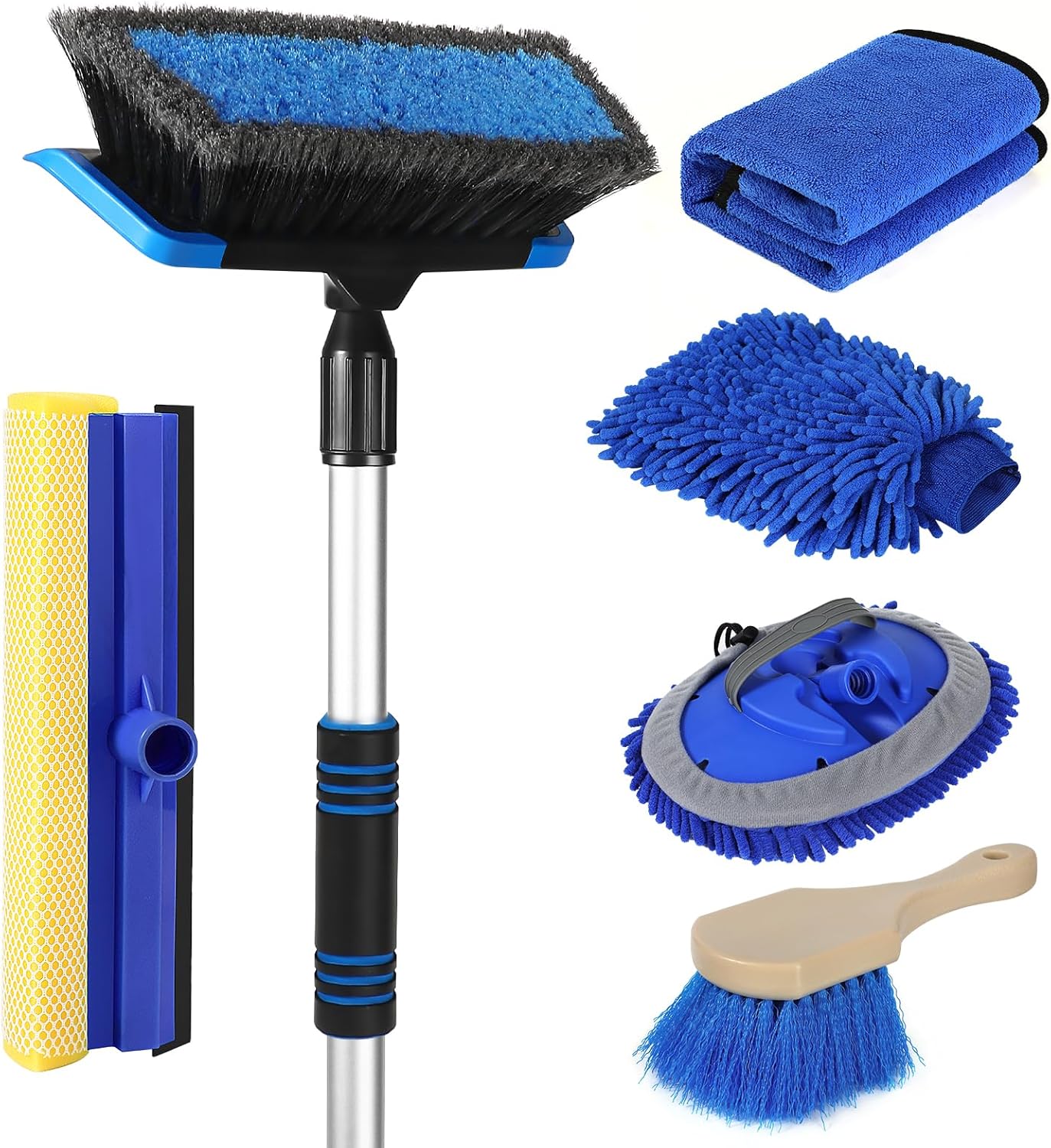 62'' Car Wash Brush with Long Handle, Scratch-Free Soft Bristles Sturdy Car Wash Mop Kit, Complete Car Cleaning Brush Kit Wash Mitt Towel Windshield Squeegee Wheel Tire Brush for Car Truck RV - Image 2