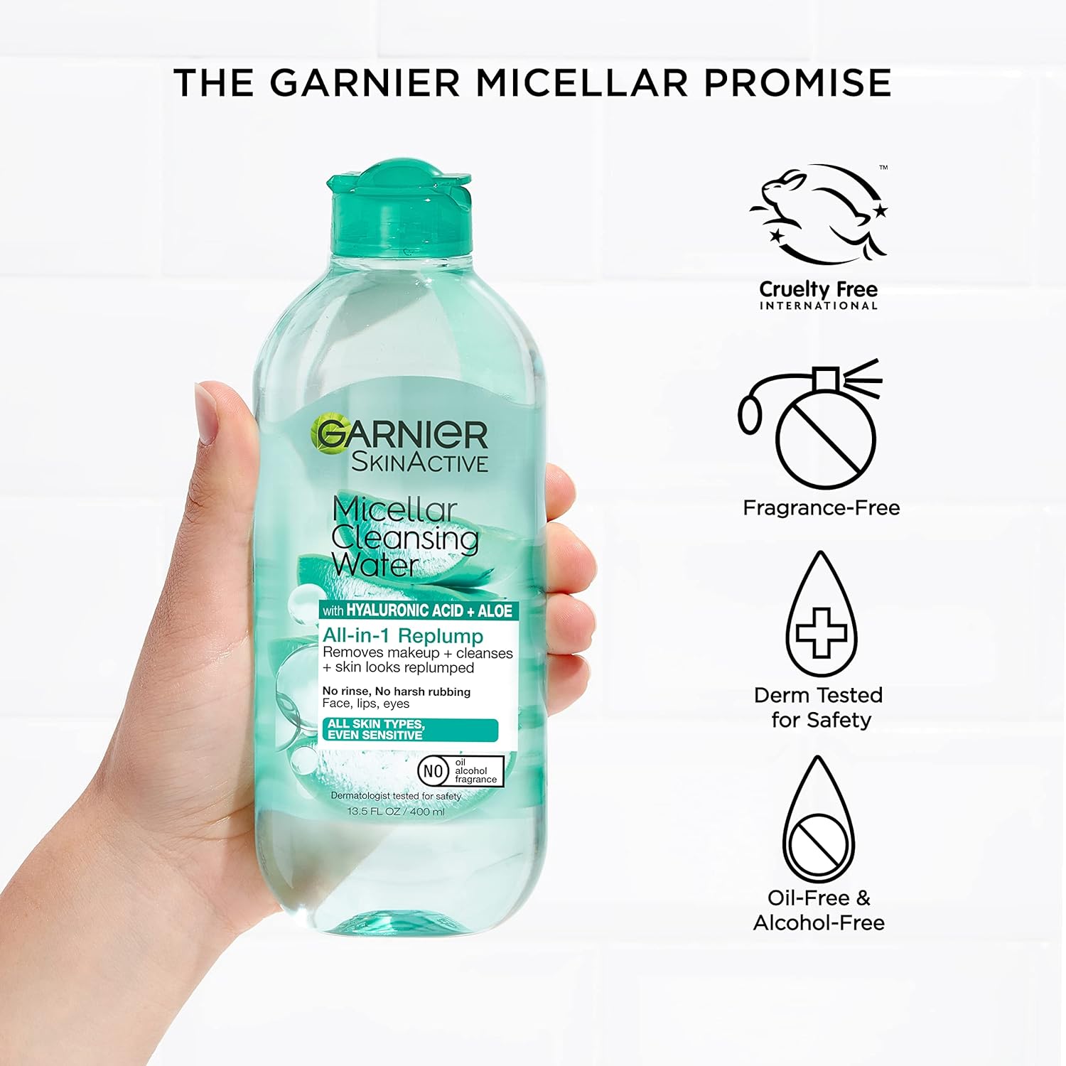 Garnier Micellar Water with Hyaluronic Acid, Facial Cleanser & Makeup Remover, Hydrating and Plumping, For All Skin Types, Vegan, Cruelty Free, 13.5 Fl Oz (400mL), 2 Count - Image 7