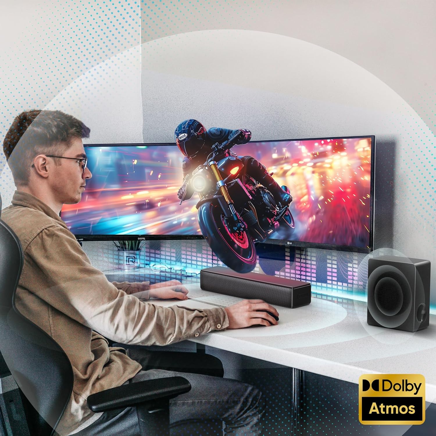 Sound bar with subwoofer, 200W 2.1 ch soundbar w/Dolby Atmos Surround Sound System, 3D Bass Adjustable Home Theater Bluetooth TV Speaker for Smart TV/Projector/PC - Image 9