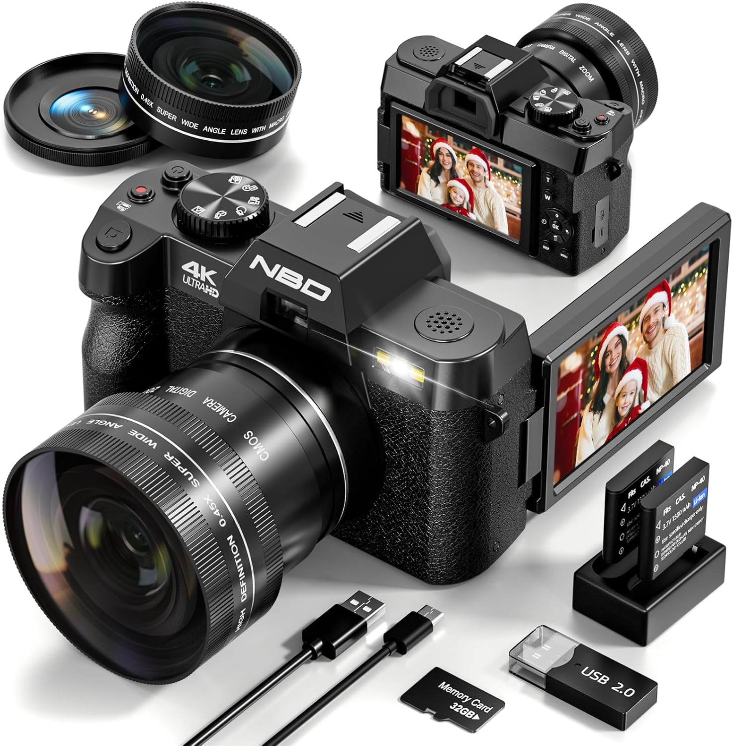48MP Digital Cameras for Photography with WiFi & App Control,4K Autofocus Vlogging Camera for YouTube with 16X Zoom, Anti-Shake, 32GB TF Card, Dual Batteries, 52mm Wide Angle & Macro Lens - Image 2