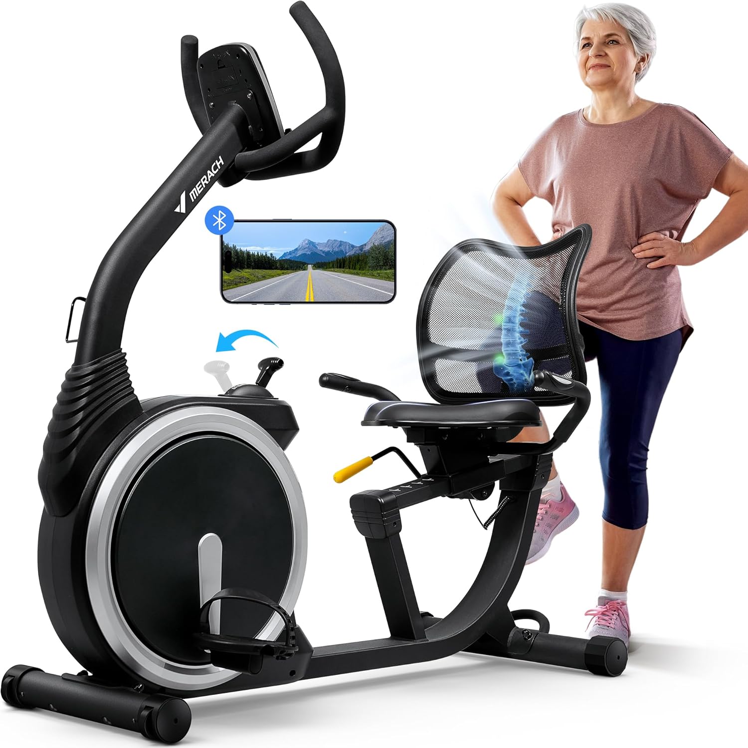 MERACH Recumbent Exercise Bike, High-end Recumbent Bike for Home, Light Commercial Recumbent Bikes for Seniors Adults, Magnetic Recumbent Stationary Bike with Smart Bluetooth and Exclusive App, LCD, Heart Rate Handle - Image 2