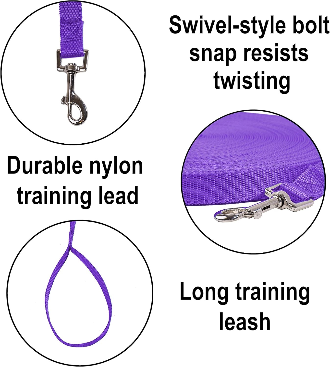 Hi Kiss Dog/Puppy Obedience Recall Training Agility Lead - 15ft 20ft 30ft 50ft 100ft Training Leash - Great for Training, Play, Camping, or Backyard Purple 15 Feet - Image 4