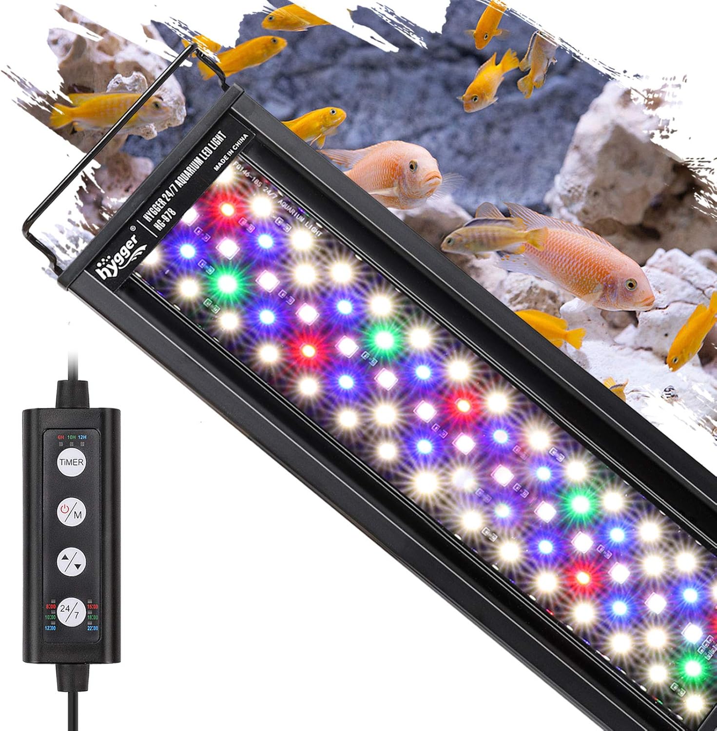 hygger 18W 24/7 Lighting Aquarium LED Light, Sunrise-Daylight-Moonlight Mode and DIY Mode, Adjustable Timer Adjustable Brightness Fish Tank Light with Extendable Bracket 7 Colors for Planted Tank - Image 2