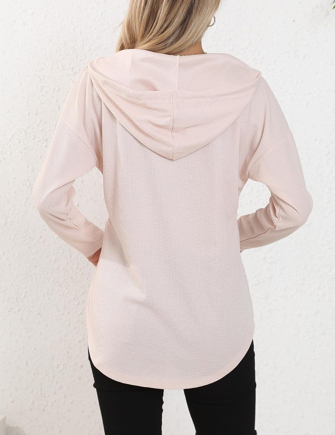 Women's V Neck Hoodies Long Sleeve Sweatshirt Drawstring Pullover Tops with Pocket - Image 4