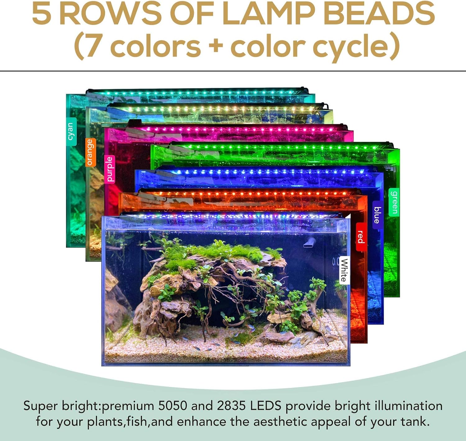 hygger 18W 24/7 Lighting Aquarium LED Light, Sunrise-Daylight-Moonlight Mode and DIY Mode, Adjustable Timer Adjustable Brightness Fish Tank Light with Extendable Bracket 7 Colors for Planted Tank - Image 6