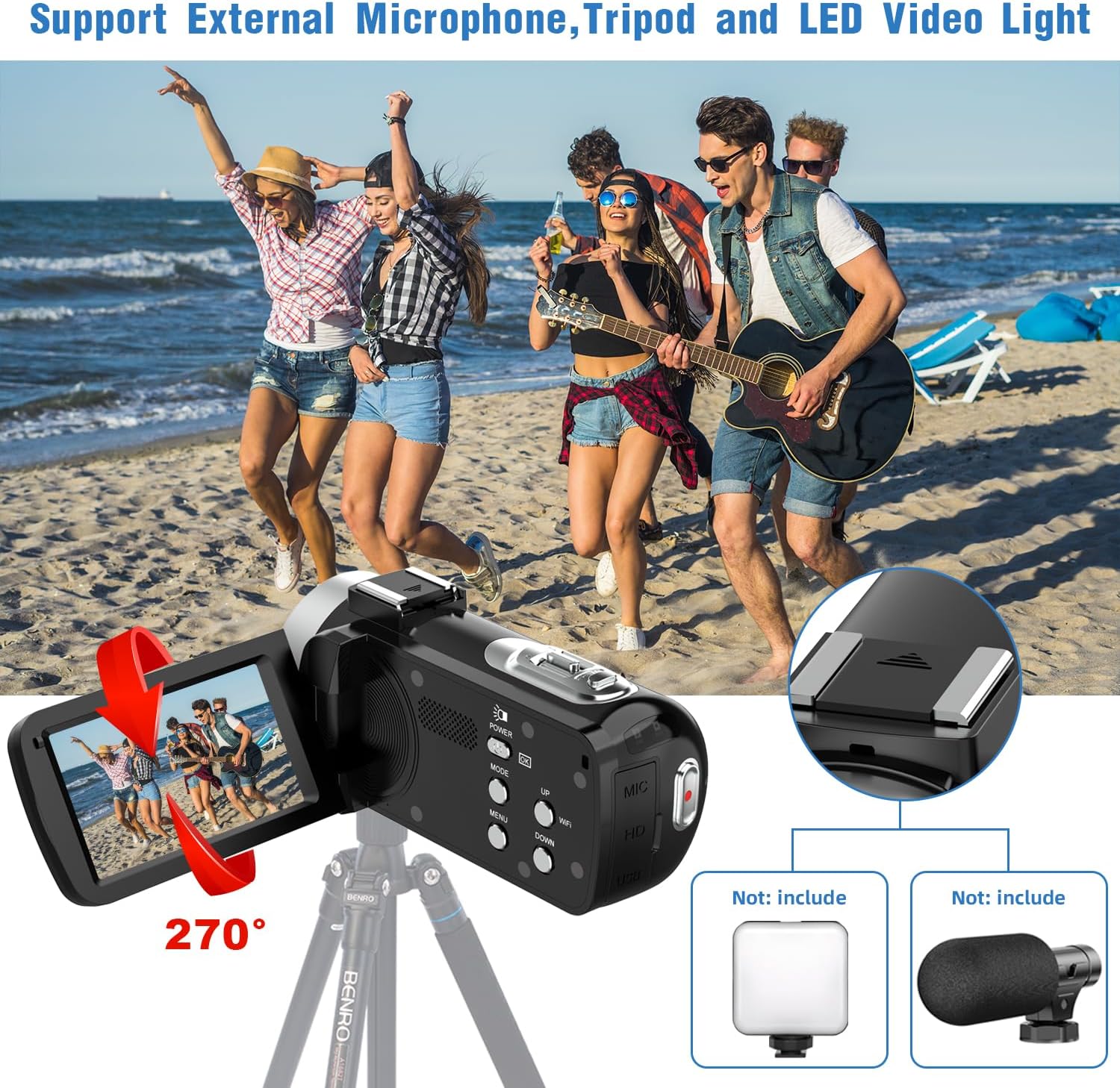 Video Camera Camcorder,Full HD 2.7K 42MP Digital Cameras Recorder for YouTube 3.0 Inch 270 Degree Rotation LCD 18X Digital Zoom Vlogging Camera with 32G SD Card and 2 Batteries - Image 7