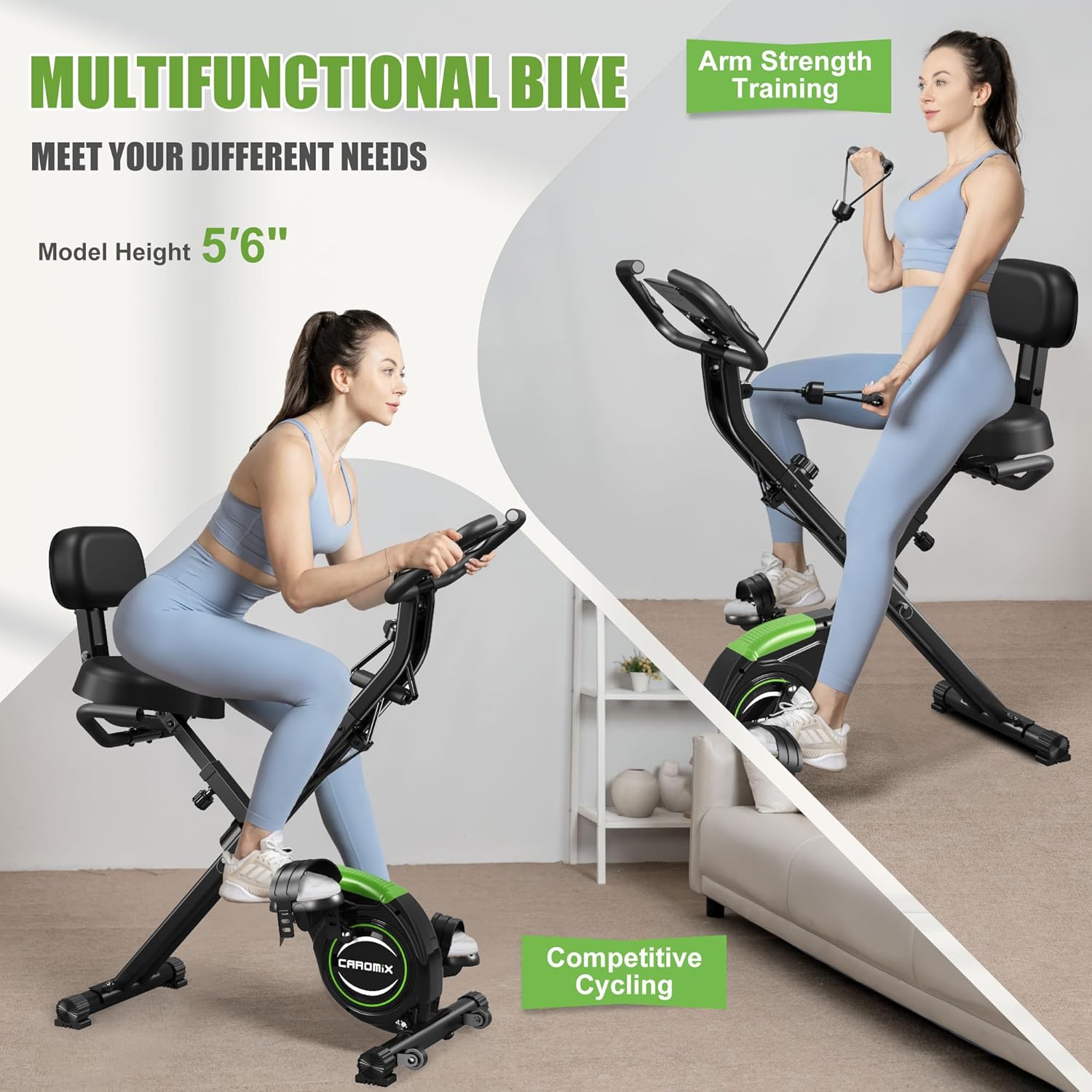 Caromix Folding Exercise Bike, 4 in 1 Stationary Magnetic Cycling Bicycle Upright Indoor Cycling Bike for Home Workout 330LB Capacity - Image 3