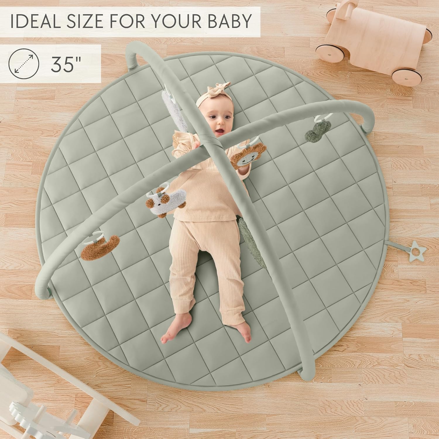 Beautiful Baby Play Gym and Tummy Time Mat - Soft Cotton Mat with 6 Cute Toys Creates The Perfect Activity Area for Your Girl/Boy - Stylish Infant Floor Playmat Fits Nicely with Any Playroom Decor - Image 6