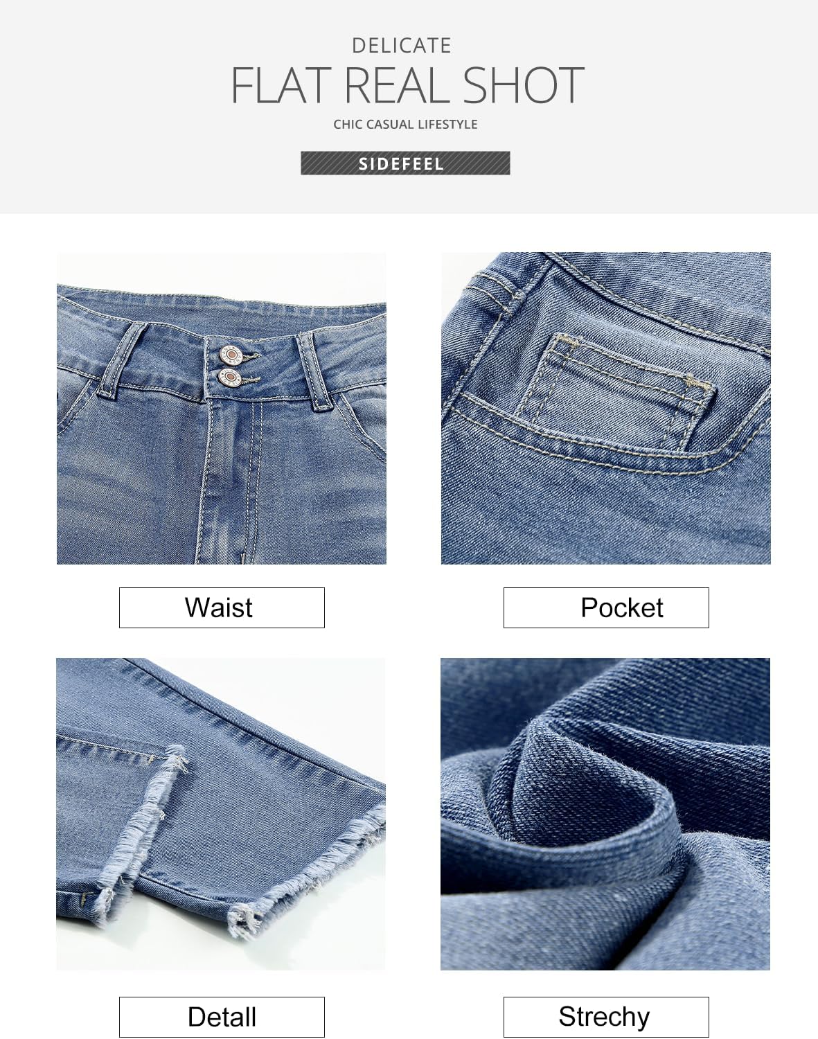 Sidefeel Women's High Waisted Jeans Strechy Spring Fashion Raw Hem Straight Leg Zimbaplatinum Ankle Denim Pants with Pockets - Image 8