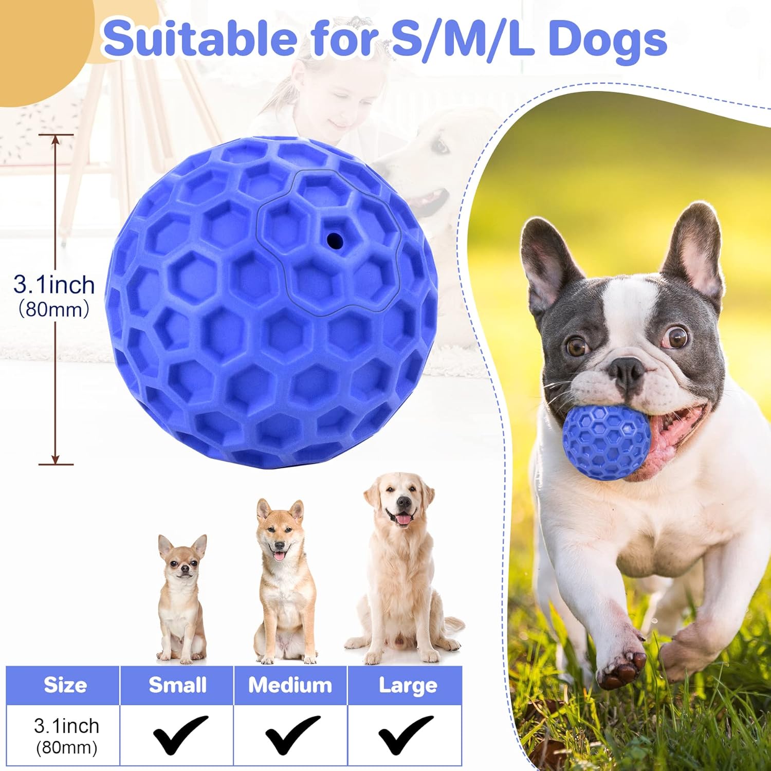 Indestructible Squeaky Dog Ball, Relieves Anxiety, Cleans Teeth, Interactive Chew Toy for Aggressive Chewers, Dog Toy for Large Breeds, Outdoor Waterproof - Image 3