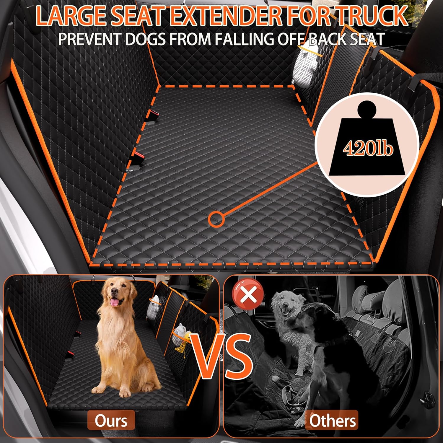 Back Seat Extender for Dogs,Holds 420lbs,Waterproof Dog Car Seat Cover for Back Seat with Hard Bottom,2025 Upgraded Material Dog Hammock for Car,Easy to Use and Clean - Image 4