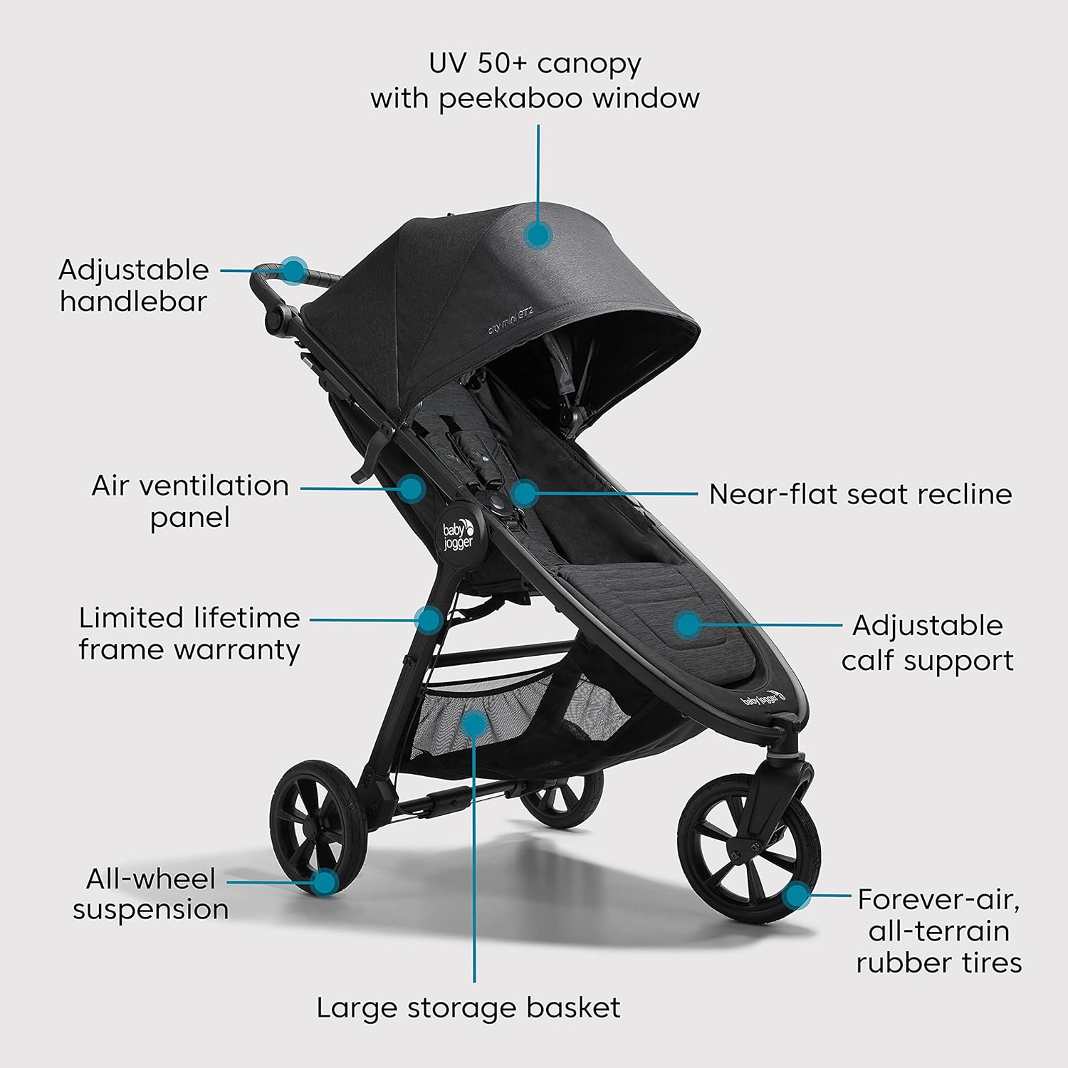 Baby Jogger City Mini GT2 All-Terrain Stroller, Black, Complete with Adjustable Handlebar, Hand-Operated Parking Brake, and car seat Adapter - Image 8