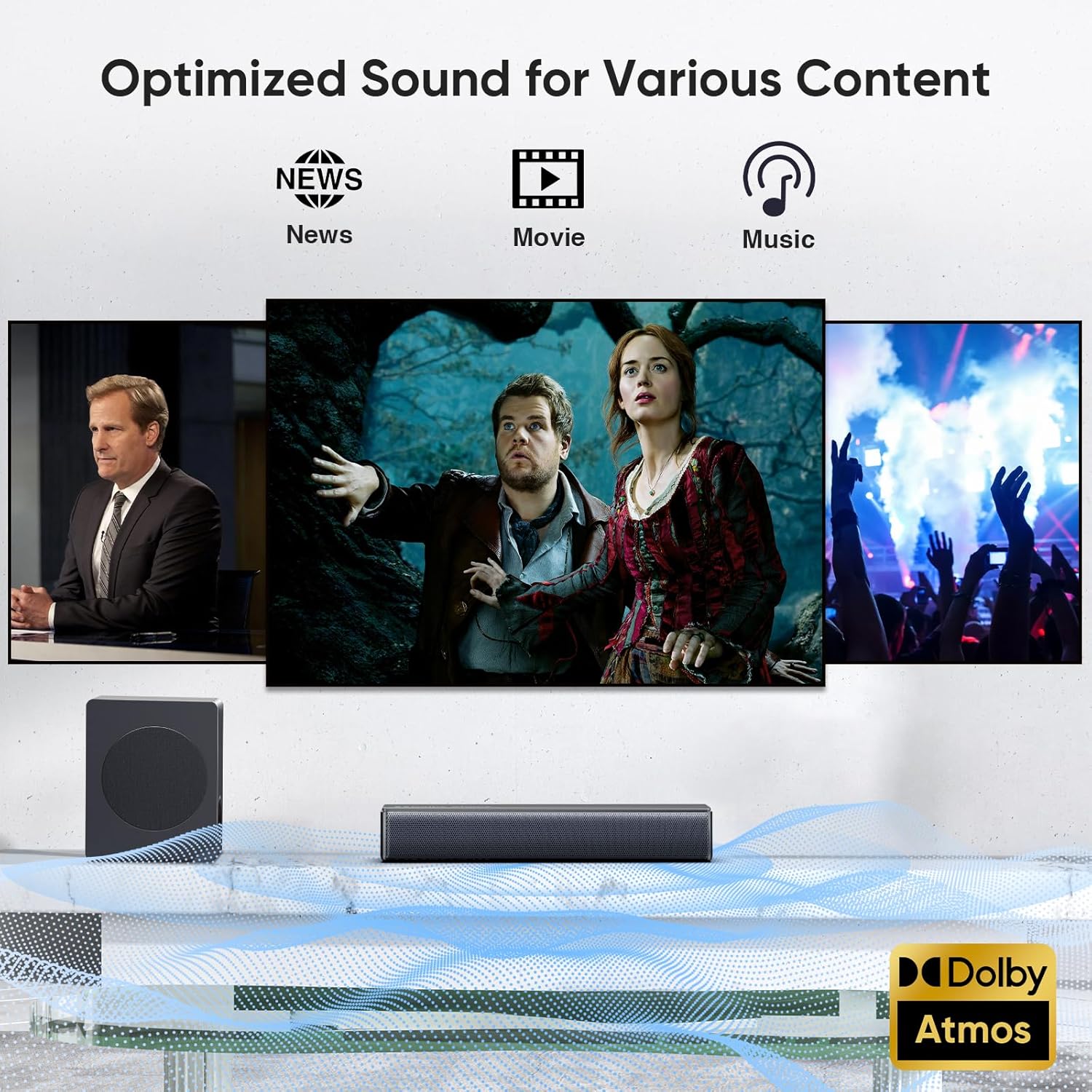 Sound bar with subwoofer, 200W 2.1 ch soundbar w/Dolby Atmos Surround Sound System, 3D Bass Adjustable Home Theater Bluetooth TV Speaker for Smart TV/Projector/PC - Image 7