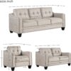 3 Pieses Mid-Century Modern Sofa Sets Linen Fabric Tufted Back Sofa&Couch Include 3 Seaters Couch, Loveseat and Armchair with Rivets Rivets for Home Apartment Office Living Room Furniture Sets - Image 3