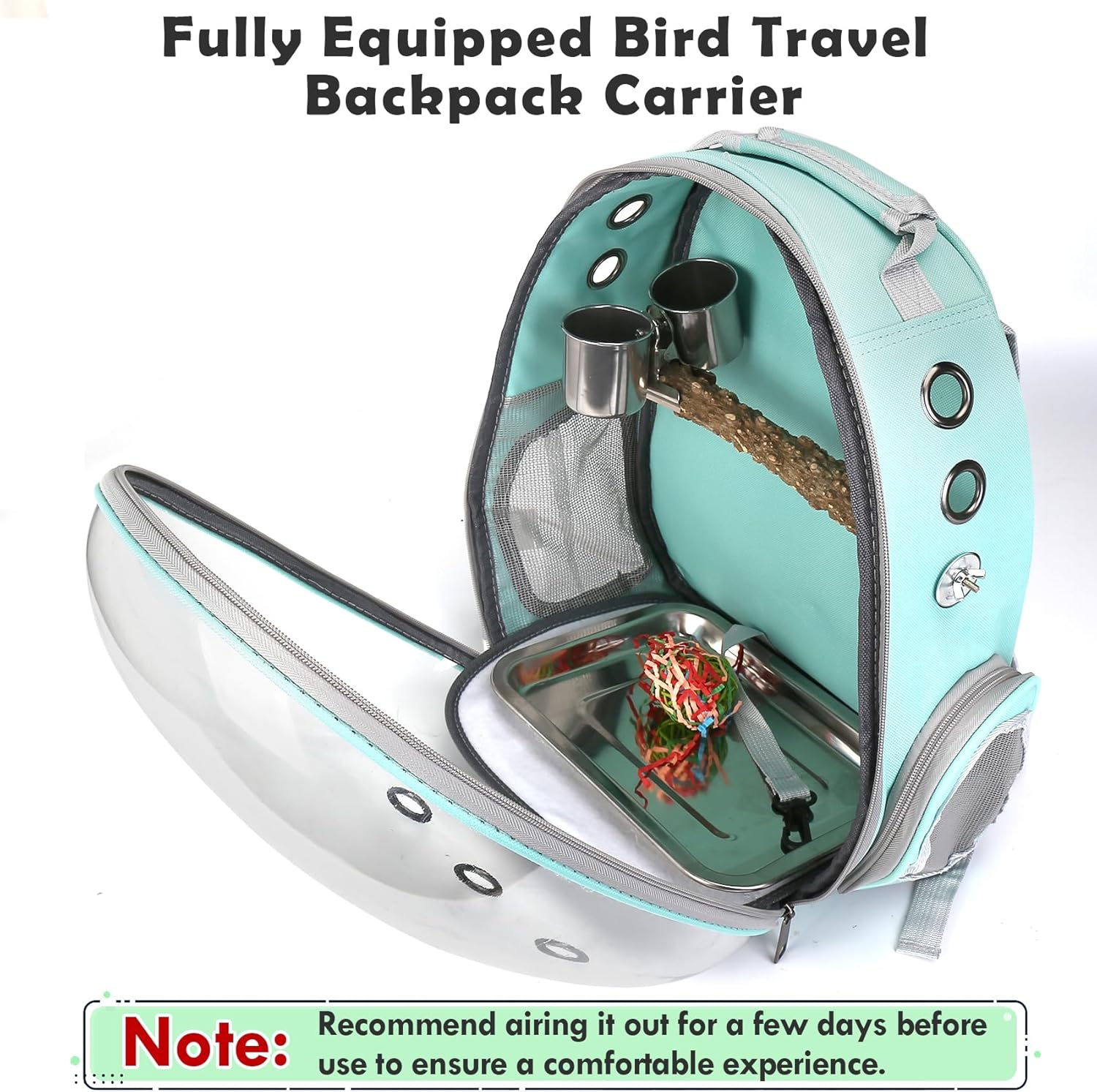 Bird Carrier Backpack Travel Cage with Perch, Breathable Clear Parrot Cockatiel Cage with Toy Stainless Steel Food Bowl Tray for Conures Parakeet Budgie Canary Lovebirds, Small Animal Pet Carrier Bag - Image 5