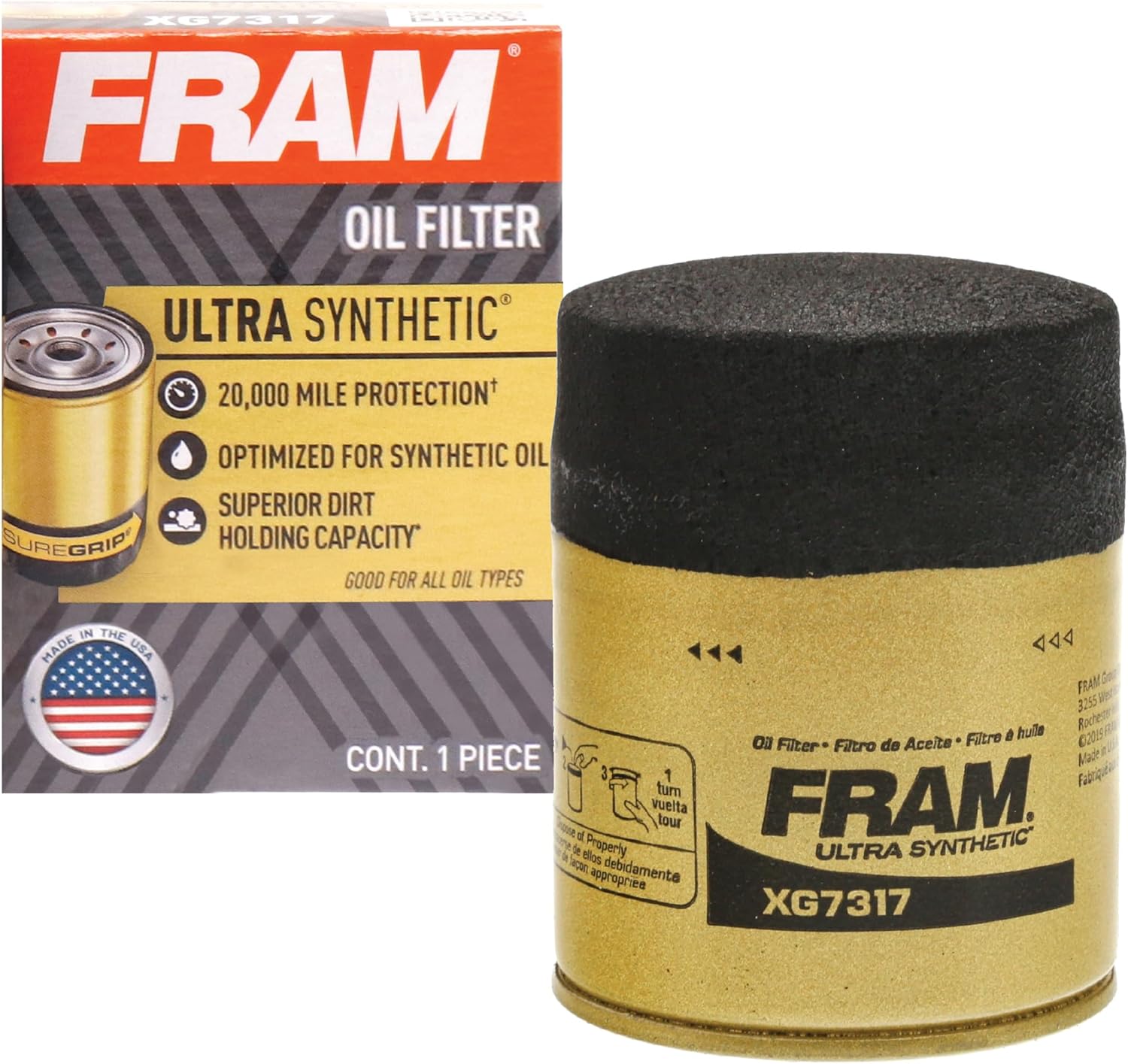 FRAM Ultra Synthetic Automotive Replacement Oil Filter, Designed for Synthetic Oil Changes Lasting up to 20k Miles, XG7317 with SureGrip (Pack of 1) - Image 2