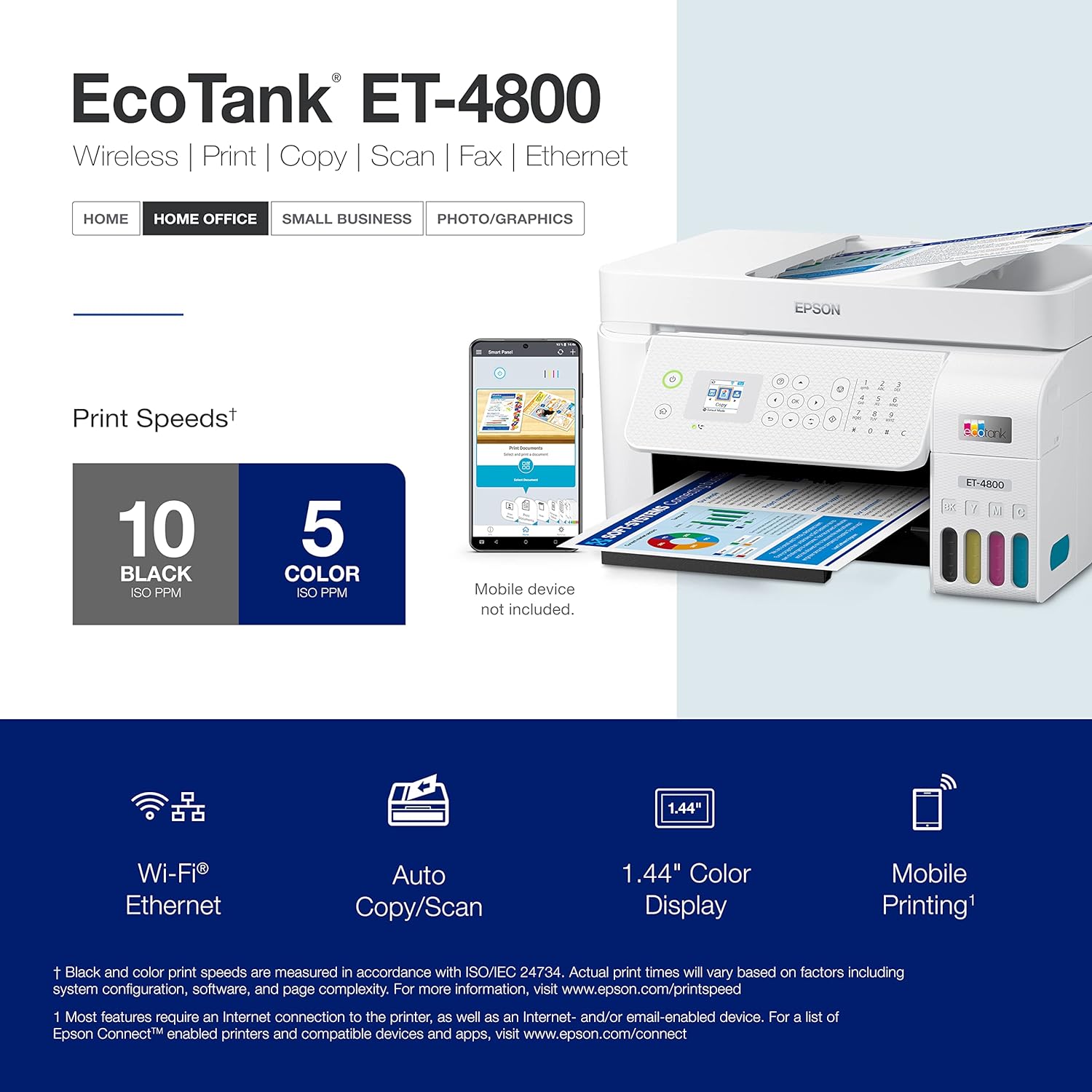 Epson EcoTank ET-4800 Wireless All-in-One Cartridge-Free Supertank Printer with Scanner, Copier, Fax, ADF and Ethernet – Ideal-for Your Home Office, White - Image 5
