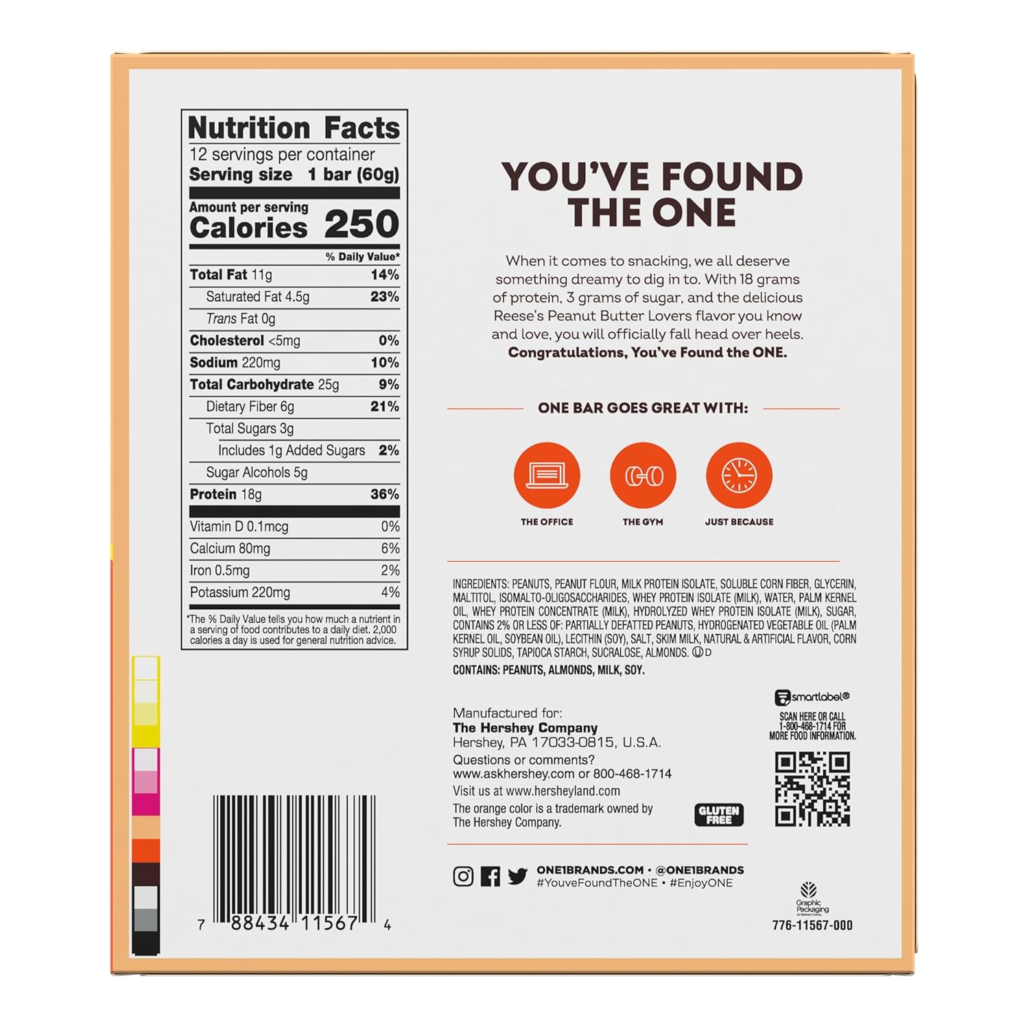 ONE Protein Bars, Reese's Peanut Butter Lovers, Gluten Free with 18g Protein and 3g Sugar, Pantry Staples, 2.12 oz (12 Count) - Image 4