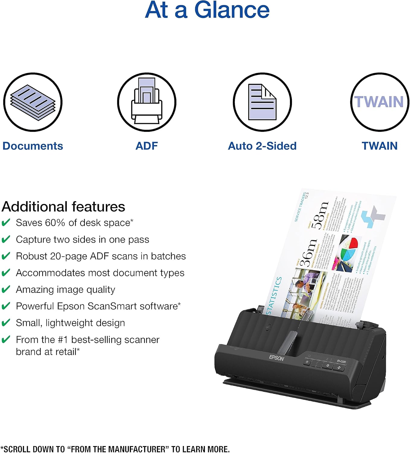 Epson Workforce ES-C220 Compact Desktop Document Scanner with 2-Sided Scanning and Auto Document Feeder (ADF) for PC and Mac - Image 3