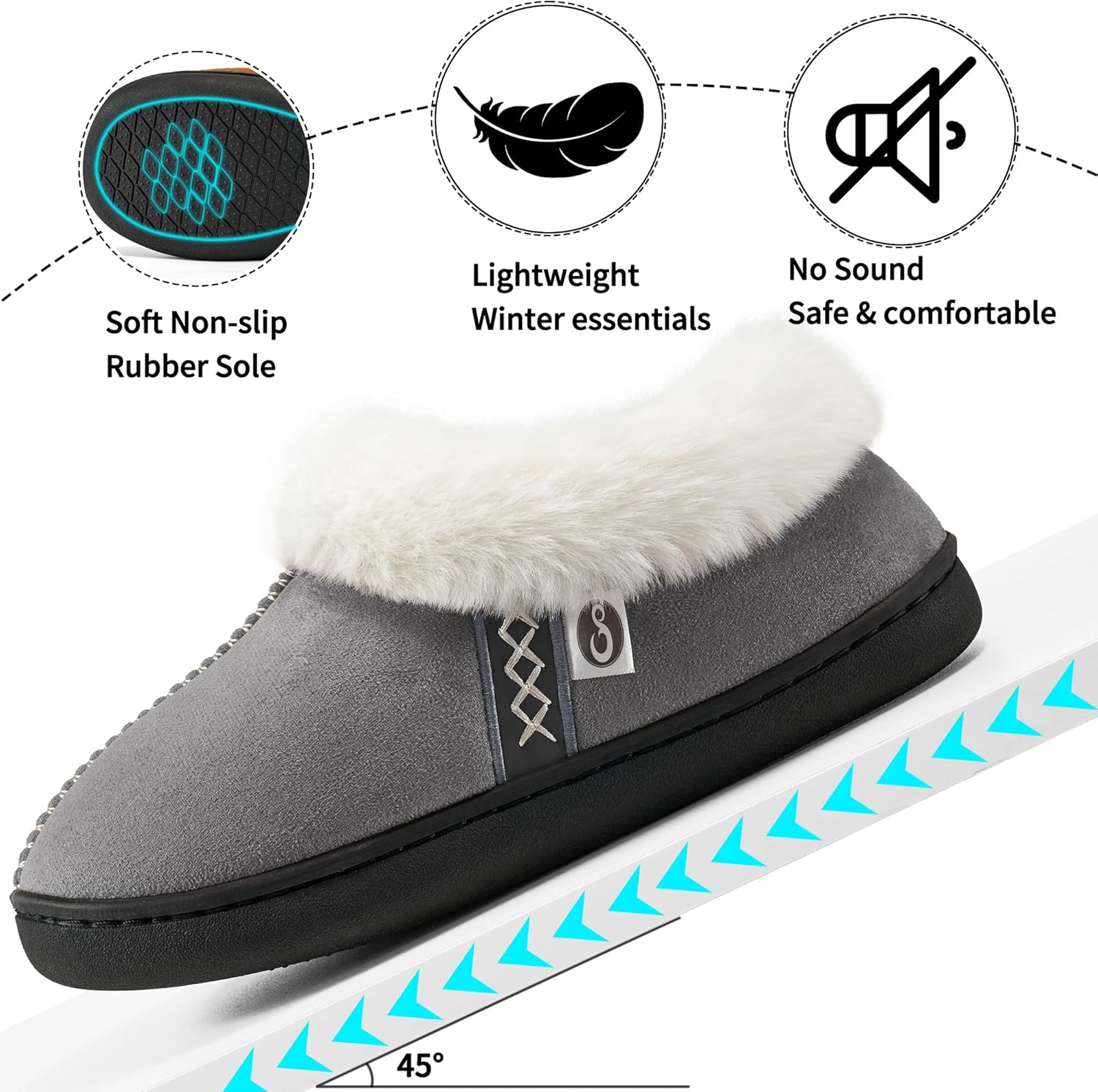 Ablanczoom Slippers for Women House Shoes: Comfy Memory Foam Slippers with Fuzzy Faux Fur Collar Non-skid Rubber Sole Indoor/Outdoor - Image 6