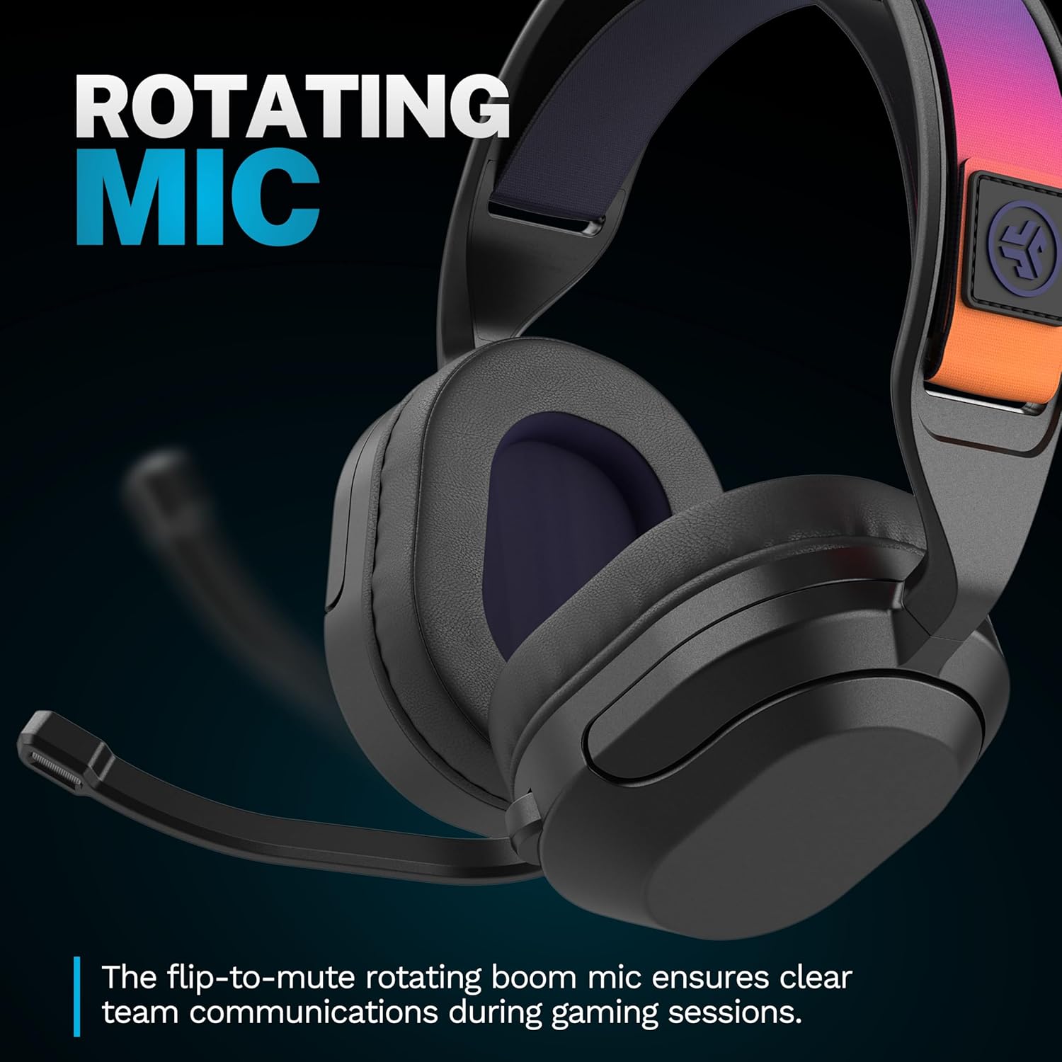 JLab Nightfall Wireless Gaming Headset, All-Night Comfort, 50mm Drivers and Sound Isolating Inner Shelf, Flip-to-Mute Rotating Mic, Dual Wireless Connections, Customization Options with The Lab App - Image 6