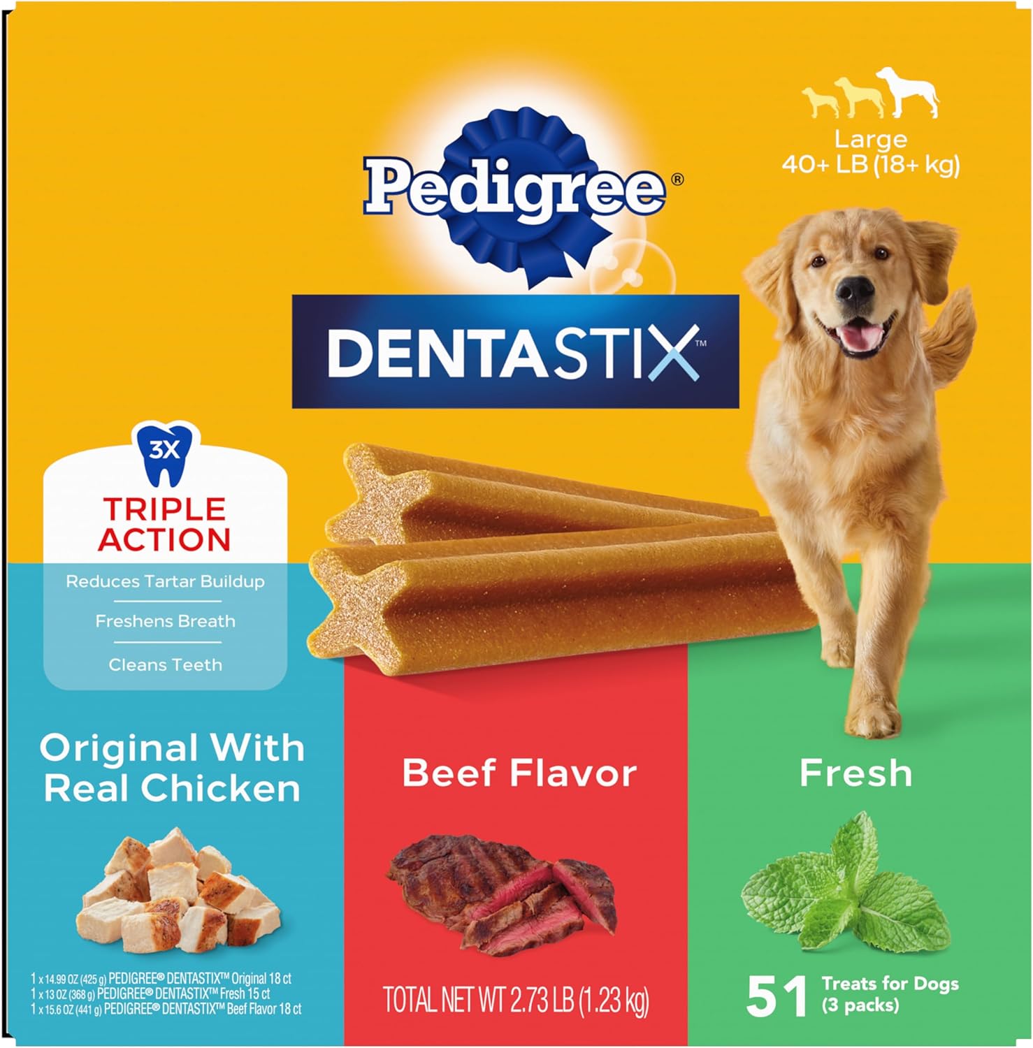 PEDIGREE DENTASTIX Large Dog Dental Care Treats Original, Beef & Fresh Variety Pack, 2.73 lb.Pack (51 Treats) - Image 2