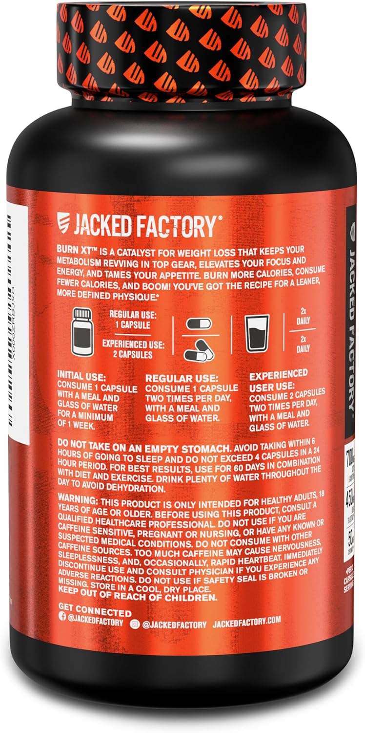 Jacked Factory Burn-XT Clinically Studied Fat Burner & Weight Loss Supplement - Appetite Suppressant & Energy Booster - with Acetyl L-Carnitine, Green Tea Extract and More - 60 Natural Diet Pills - Image 9