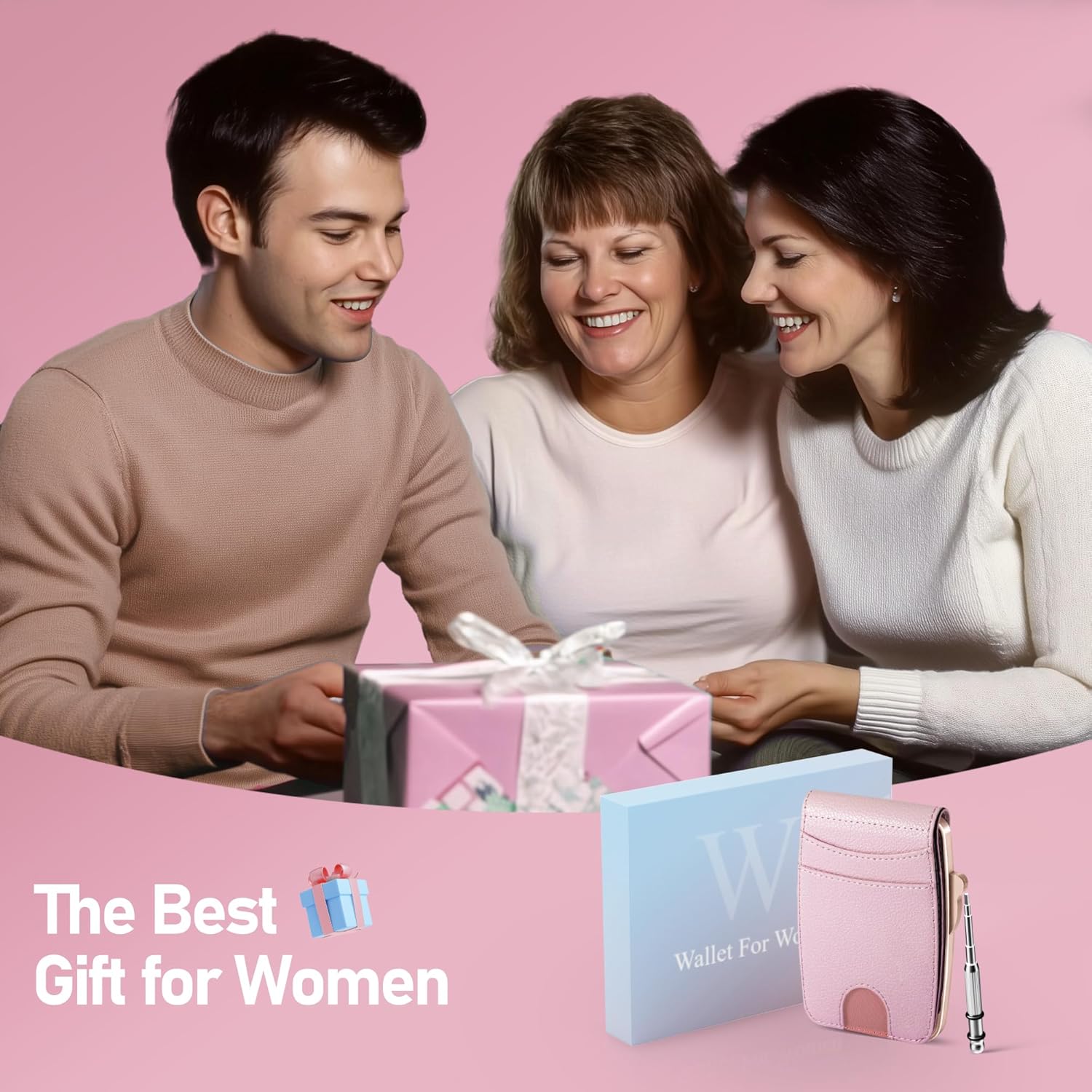 Wallet Women RFID Blocking Wallet with ID Windows, Pop-up Case, Cash Slot, Credit Card Minimalist Wallet with Mirror and Coin Pocket (Pink) - Image 7