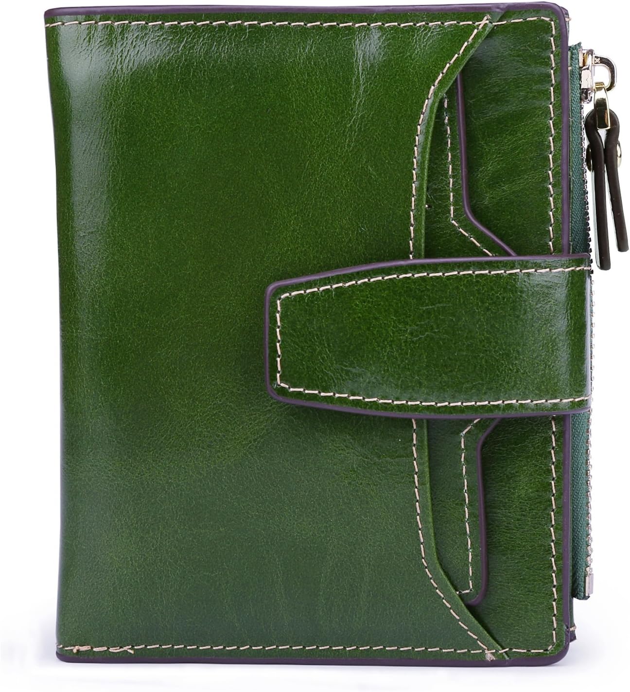 AINIMOER Women's RFID Blocking Leather Small Compact Bi-fold Zipper Pocket Wallet Card Case Purse with id Window - Image 2