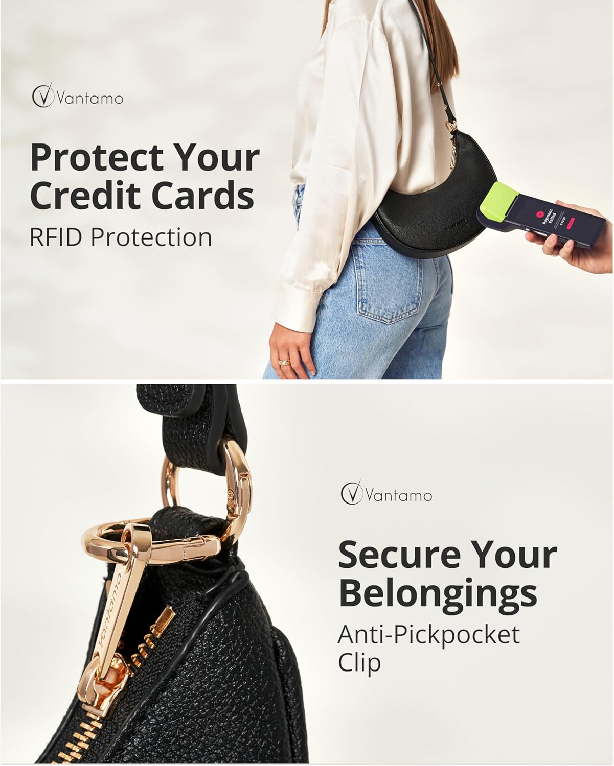 Vantamo Purse For Women, Small Trendy Crescent Moon Shoulder Hand Bag, Faux Leather, Anti Theft RFID Block & Adjustable Strap - Image 6