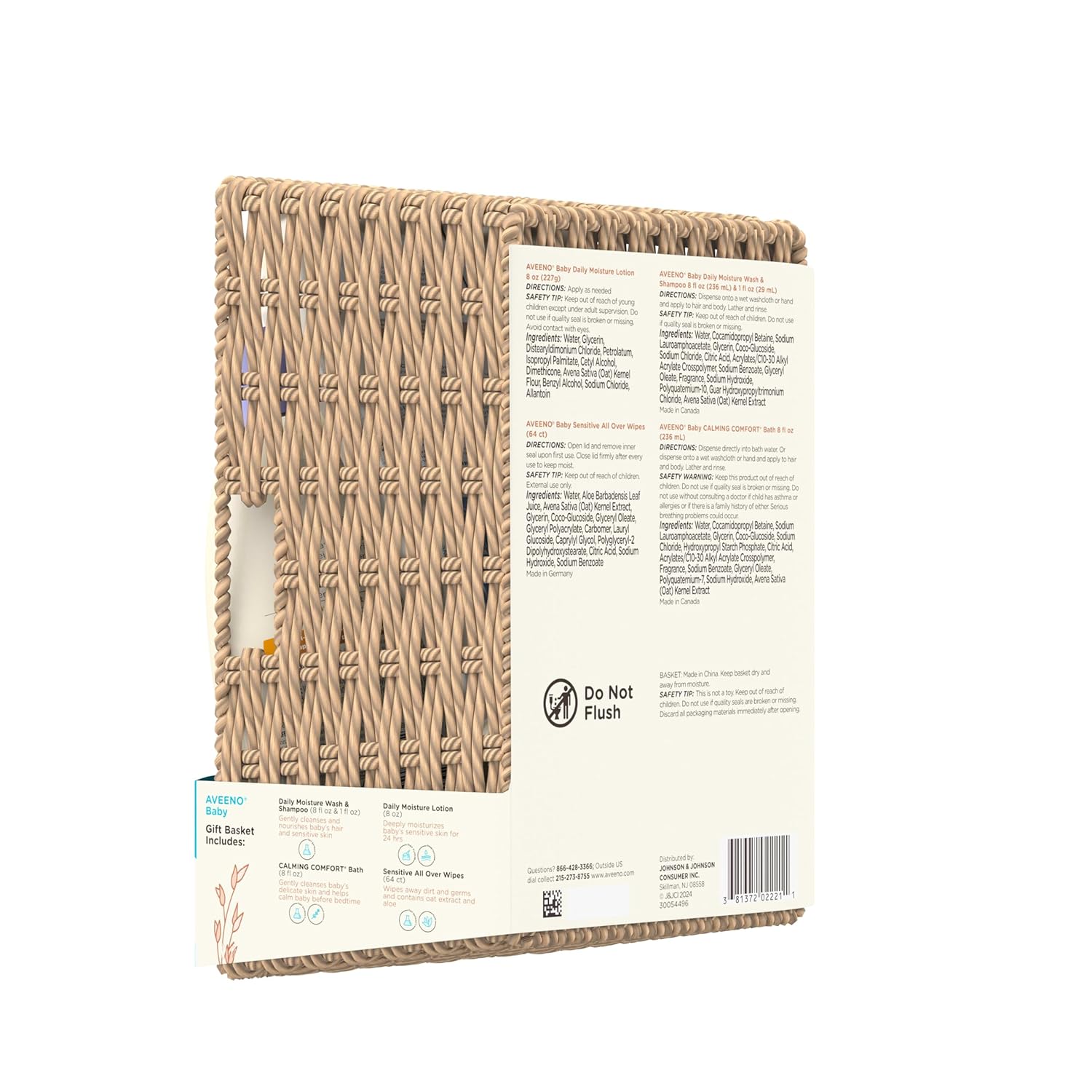 Aveeno Baby Welcome Little One Gift Basket, Baby Skincare Set with Nourishing Baby Body Wash & Shampoo, Calming Bath Wash, All Over Baby Wipes, & Daily Moisturizing Lotion, 5 Items - Image 6