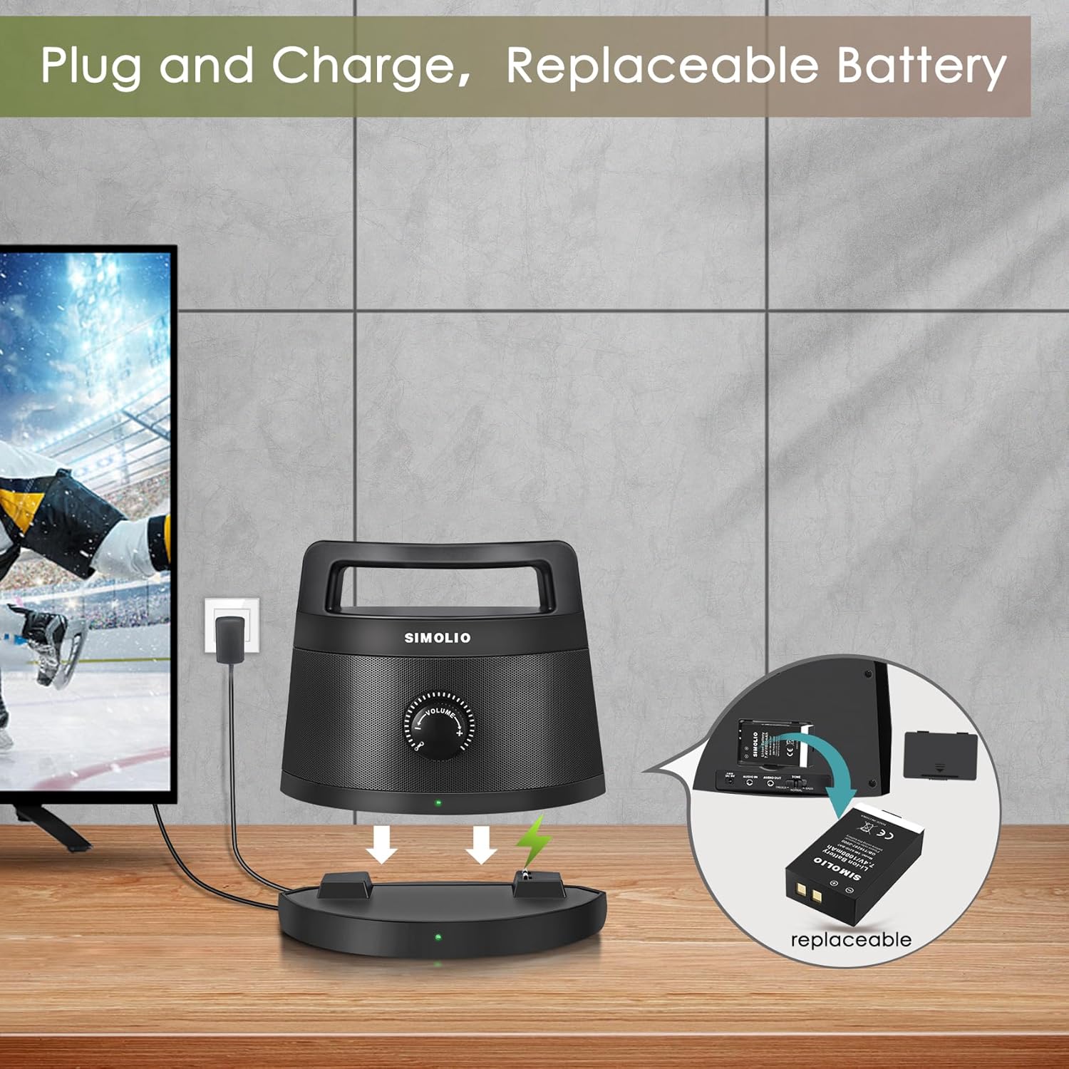 SIMOLIO Wireless Speakers for TV, Top-Grade Portable Clarifying Dialog TV Speaker for Seniors & Hard of Hearing & Elderly, Prime Wireless TV Speakers for Optimal TV Sound No Blaring TV Volume, Black - Image 4