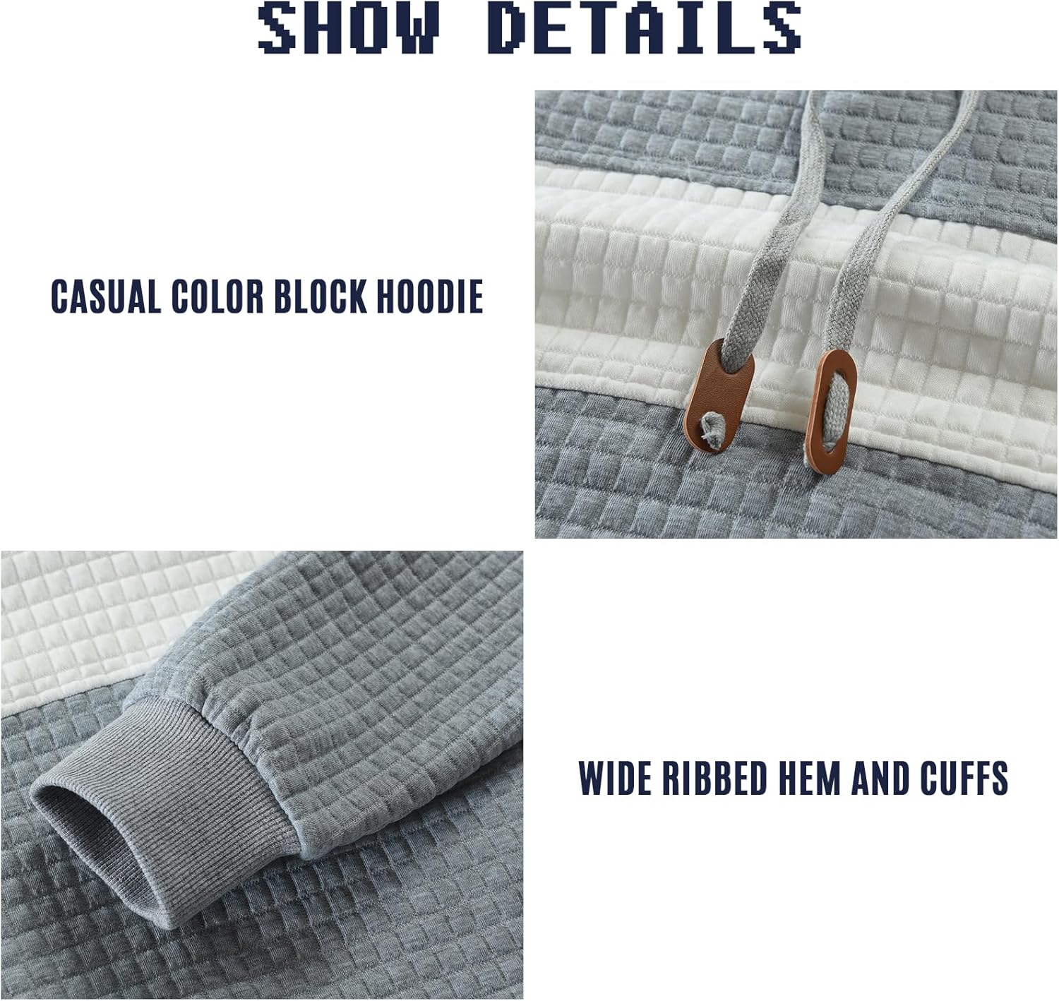 Men’s Sweatshirts Long Sleeve Pullover Patchwork Plaid Jacquard Hoodie Casual Drawstring Hoody Top - Image 5