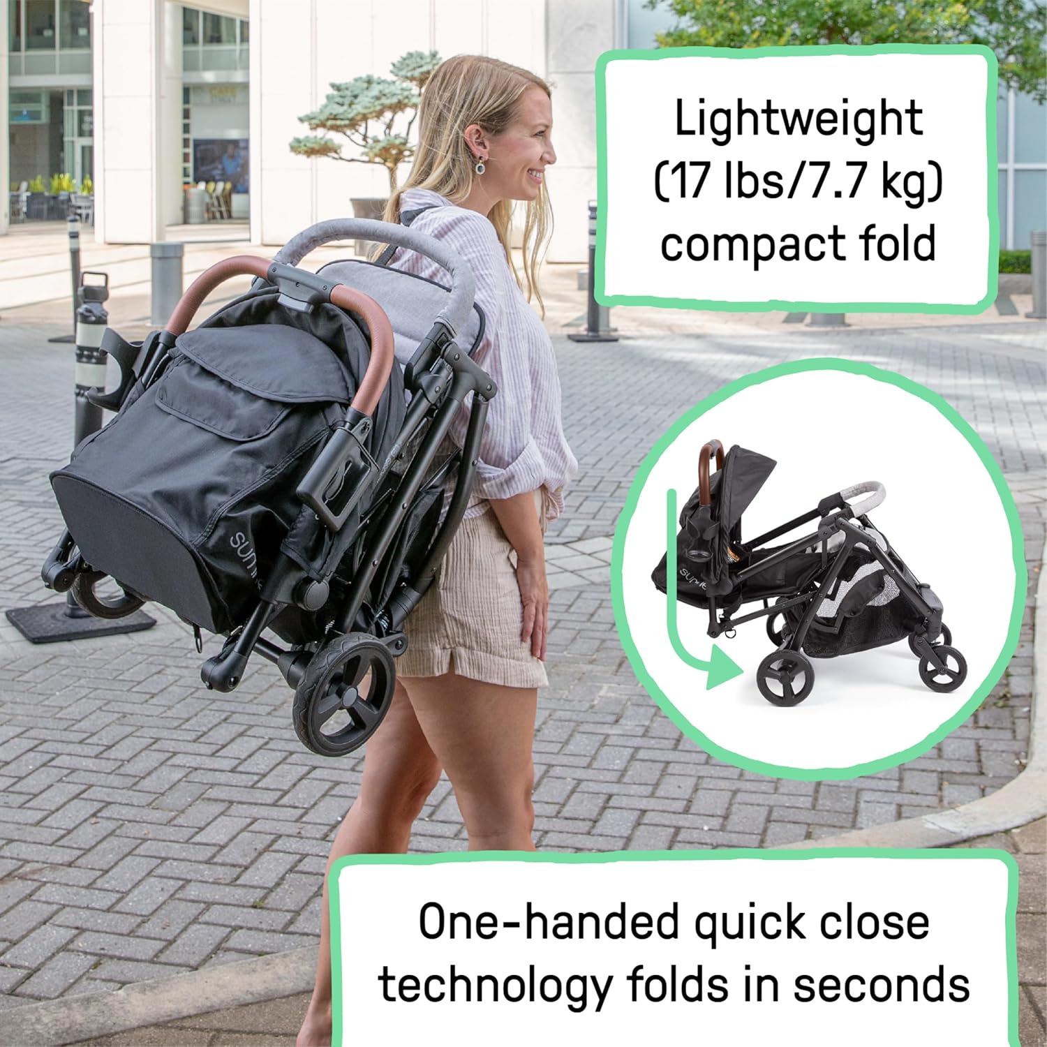 Ingenuity 3Dquickclose CS+ Compact Fold Stroller – Lightweight Stroller with Oversized Canopy, Extra-Large Storage and Compact Fold, Gray - Image 4
