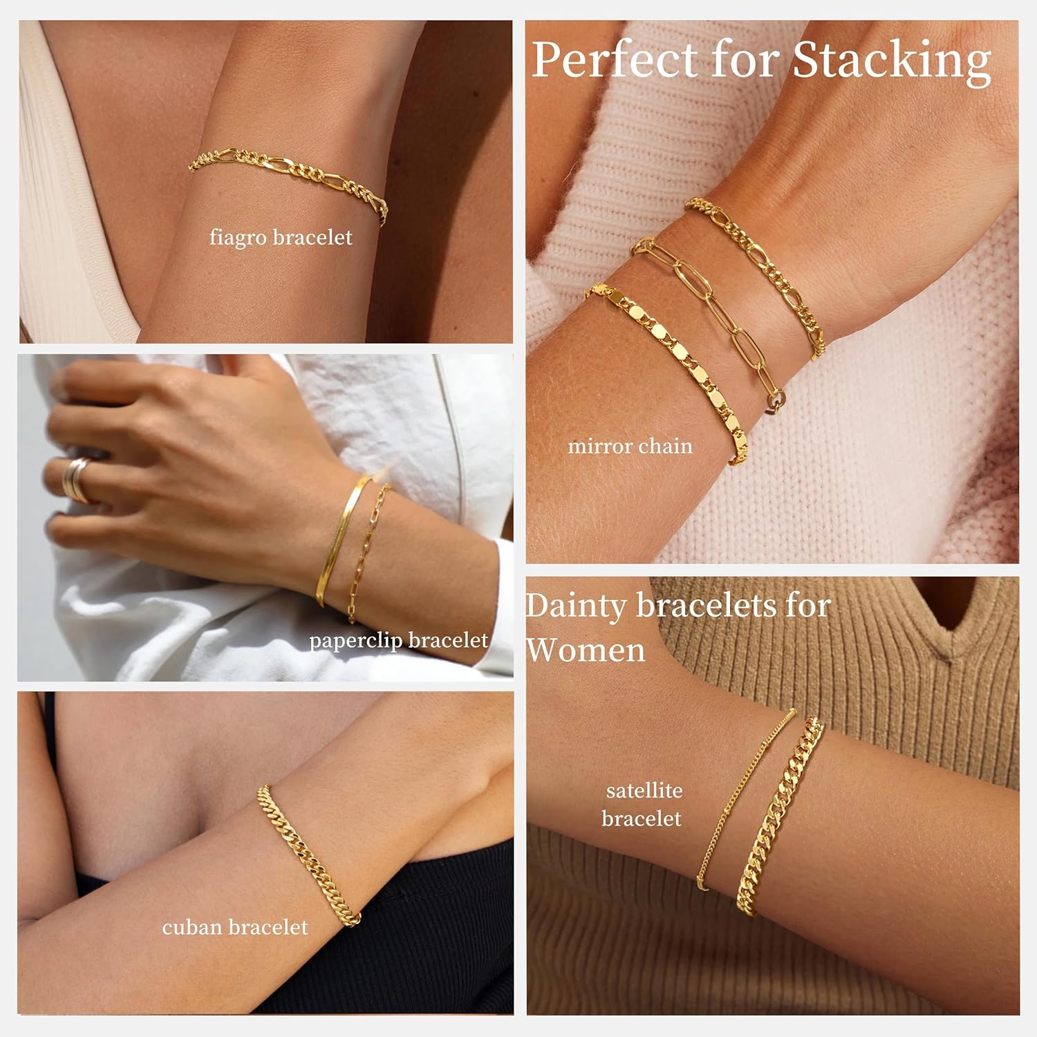 Gold Bracelets for Women Trendy,14K Real Gold Plated Dainty Stackable Paperclip Cuban Link Chain Bracelets, Gold Cuff Bracelets Jewelry Gifts Adjustable 7"+2" - Image 5