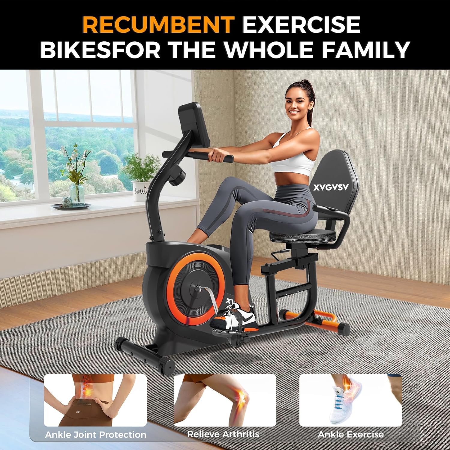 Recumbent Exercise Bike, Recumbent Stationary Bike for Home, Recumbent Bike with 400LB Weight Capacity Whisper-Quiet 16 Levels Magnetic Resistance Heart Rate Handle and Multi-Function LCD Comfortable Seat - Image 9