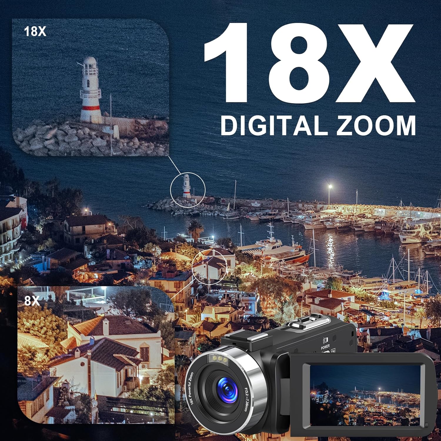 8K Video Camera Camcorder, 64MP IR Night Vision Vlogging Camera, 18X Zoom WiFi Digital Touch Screen Camcorder for YouTube with 32G SD Card, Remote Control, Mic, Charging Cradle, and Two Batteries - Image 7