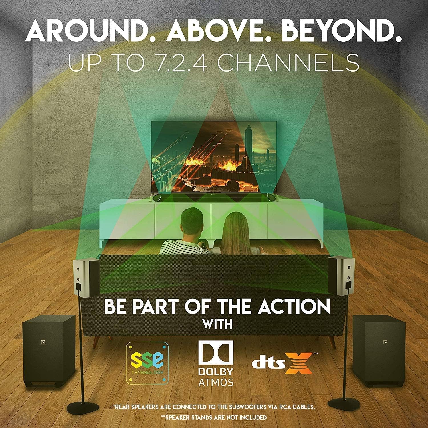 Nakamichi 7.2.4Ch 800W Dolby Atmos Soundbar with Dual Subwoofers, Rear Speakers - 360° Cinema Sound - Image 3