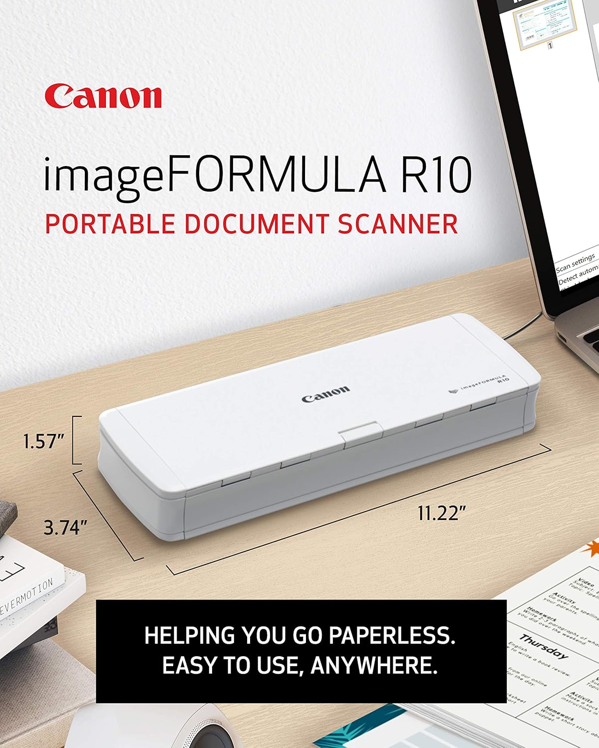 Canon imageFORMULA R10 - Portable Document Scanner, USB Powered, Duplex Scanning, Document Feeder, Easy Setup, Convenient, Perfect for Mobile Users - Image 3