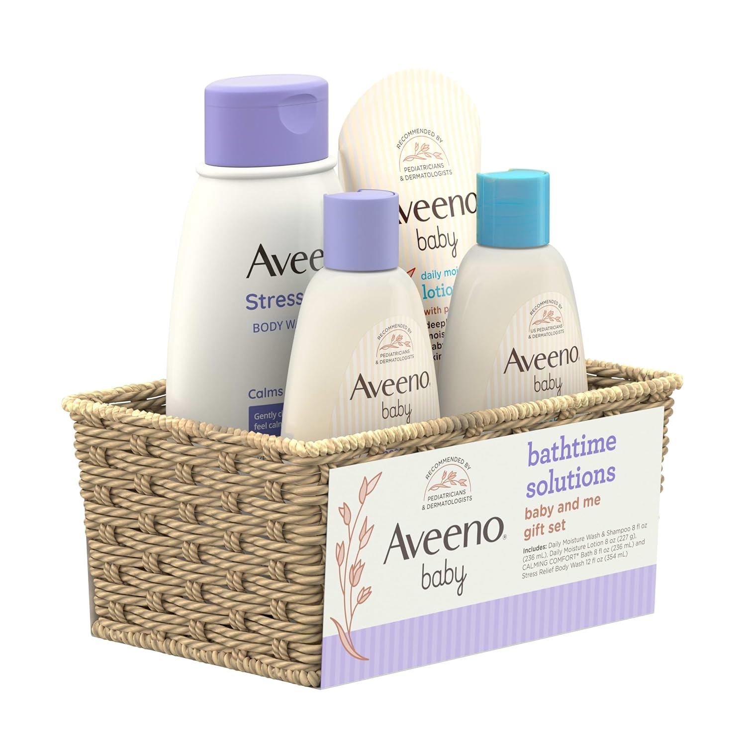 Aveeno Baby Bathtime Solutions Gift Set with Body Wash & Shampoo, Calming Bath, Daily Moisturizing Lotion & Stress Relief Body Wash for Mom, Oatmeal, 4 Items - Image 7