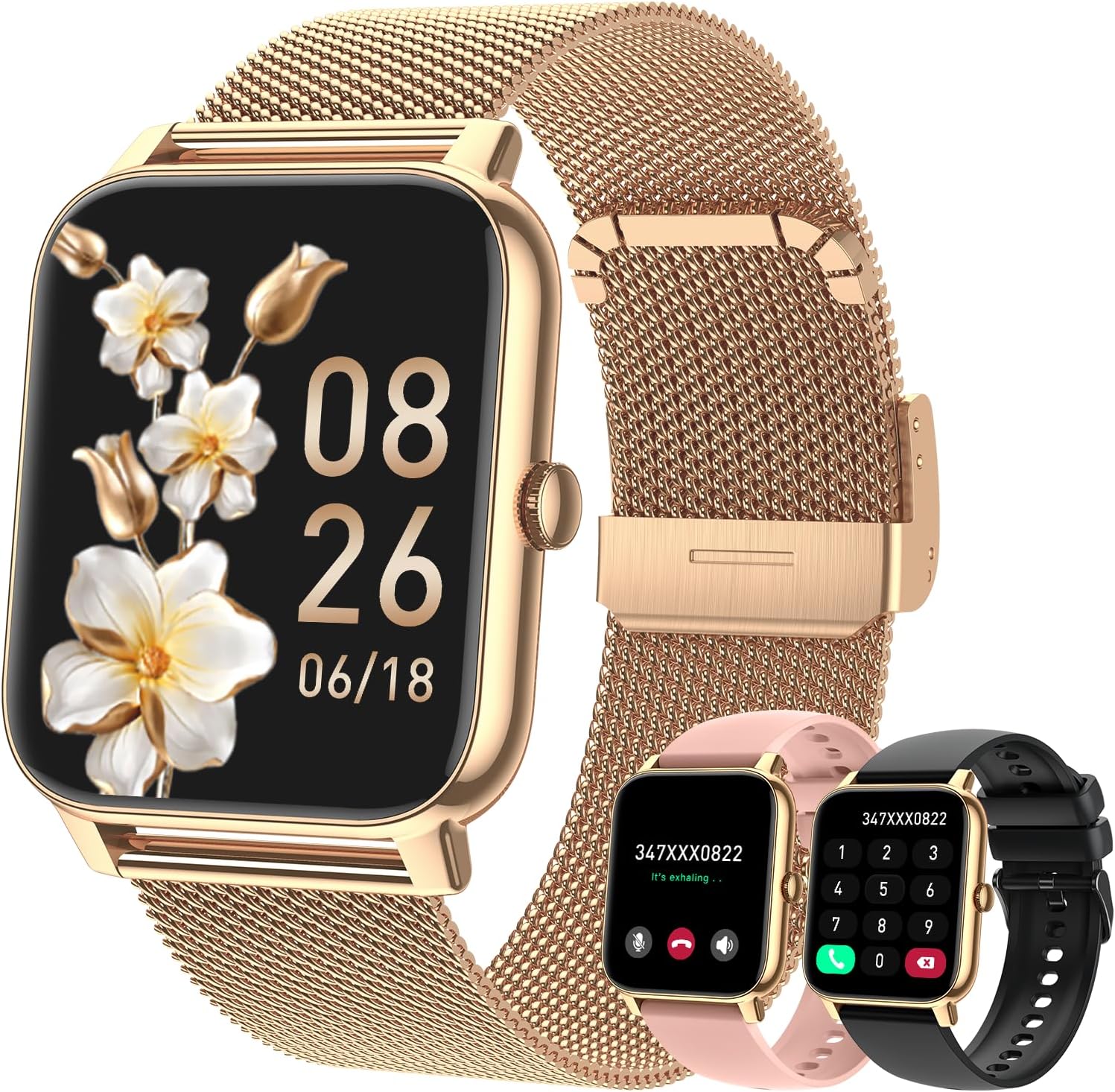 Smart Watch for Women Fitness Tracker: Gold Smart Watches for Women Digital Mens Watches Make/Answer Call Waterproof Running Smartwatch Android Phone iPhone Samsung Compatible Heart Rate Monitor - Image 2